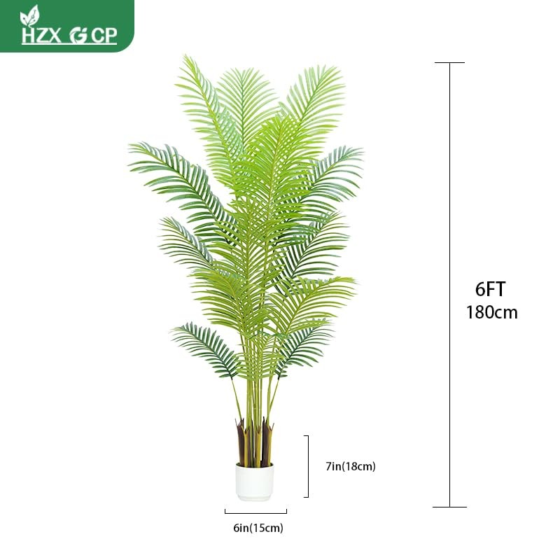 6FT Artificial Palm Tree Indoor with White Pot, Realistic Leaves, 15 Trunks A…