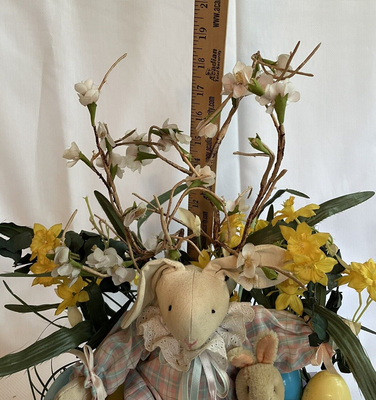 Mama Baby Bunny Easter Egg Floral Arrangement Centerpiece Decor Clay Vintage