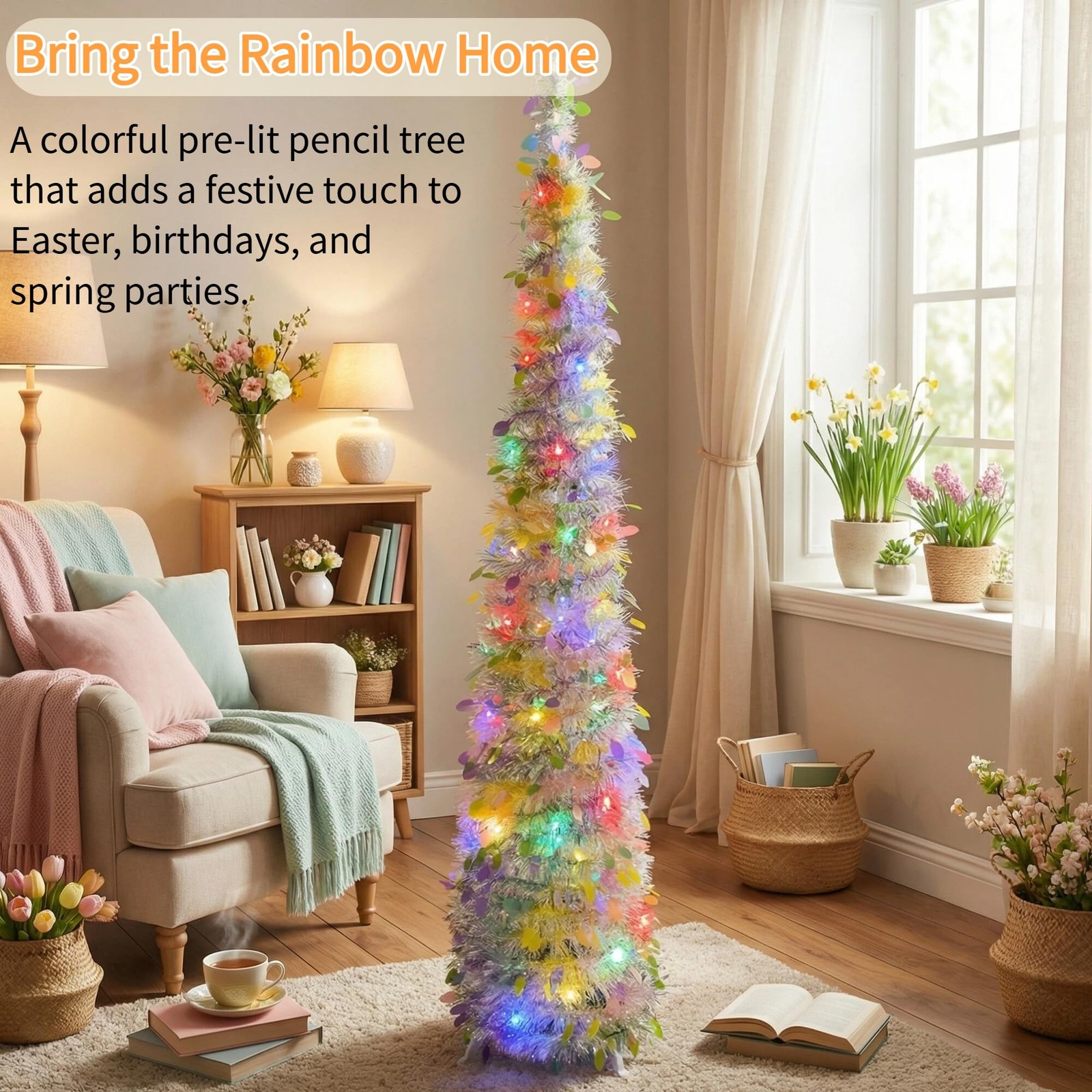 5FT Lighted Tinsel PopUp Artificial Tree 50 LED String Lights Decor Base