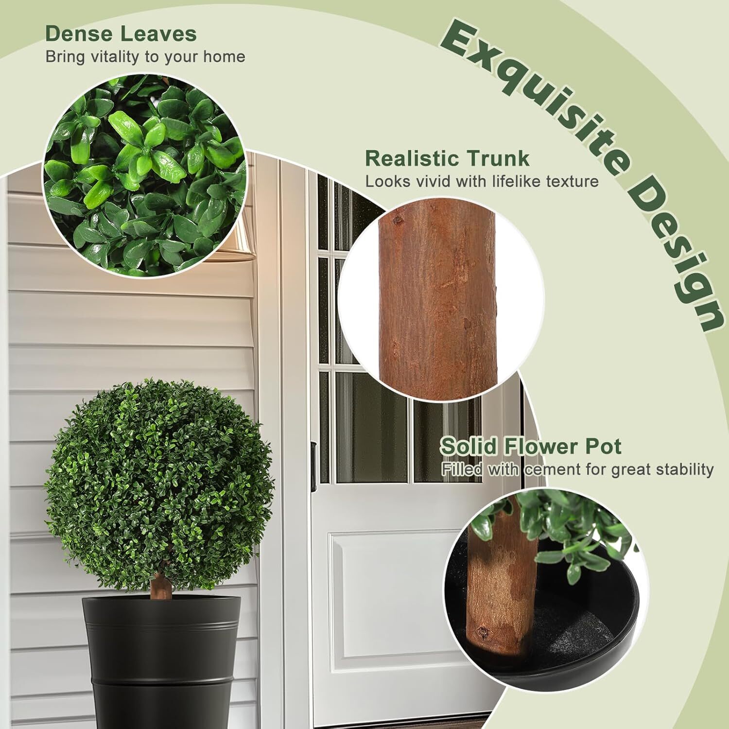 24 Inch Artificial Topiary Boxwood Ball Trees, Set of 2 Plants with 6″ x 5″ Pot