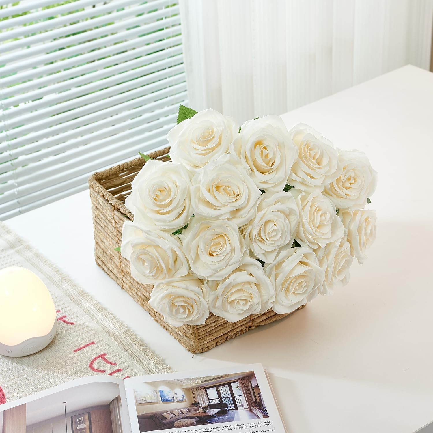 50pcs Ivory Roses Artificial Flowers Bulk Fake White Roses Silk Flower
