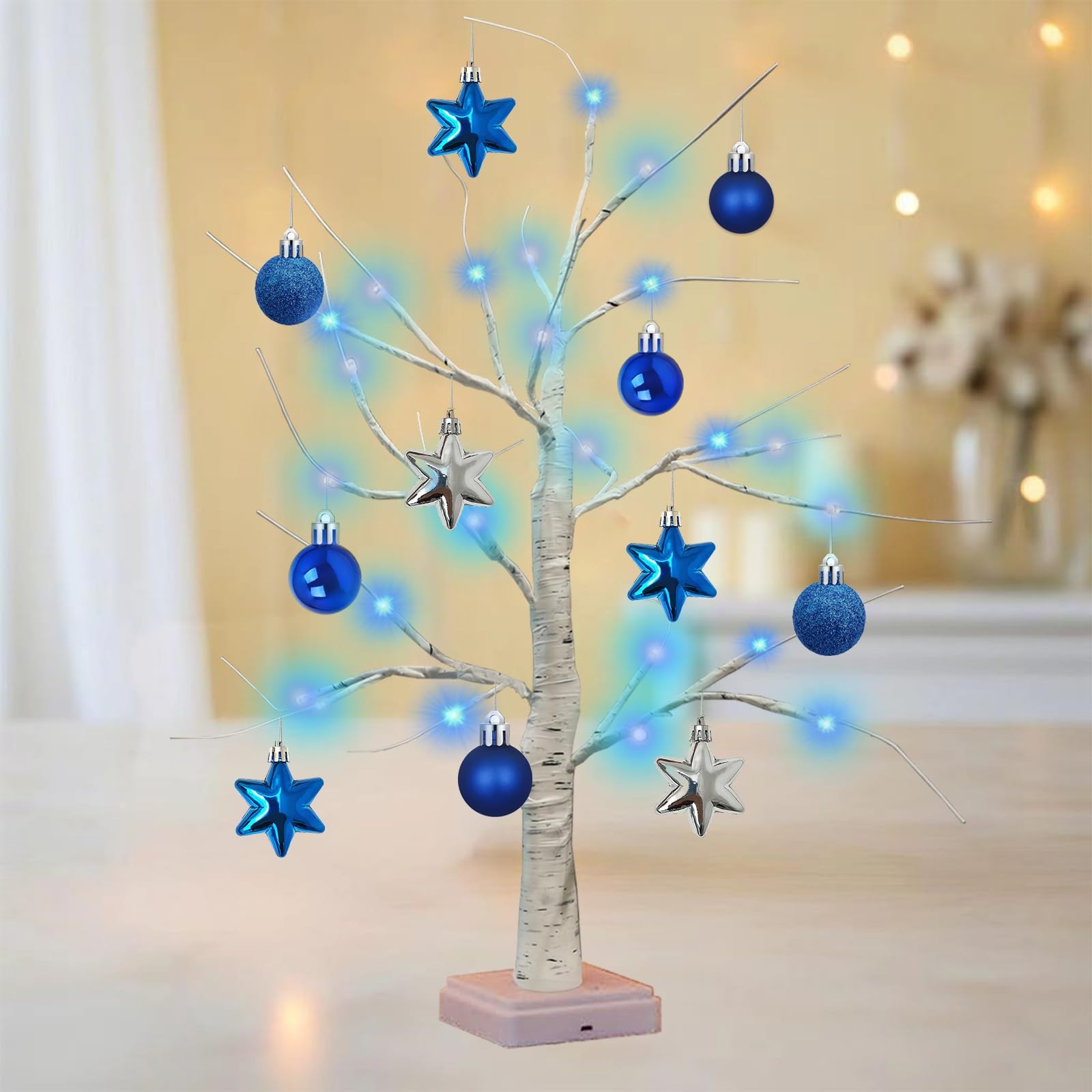 24 Inch Hanukkah LED Menorah Tree Lights, 24 Blue Star Lights, USB/Battery Op…