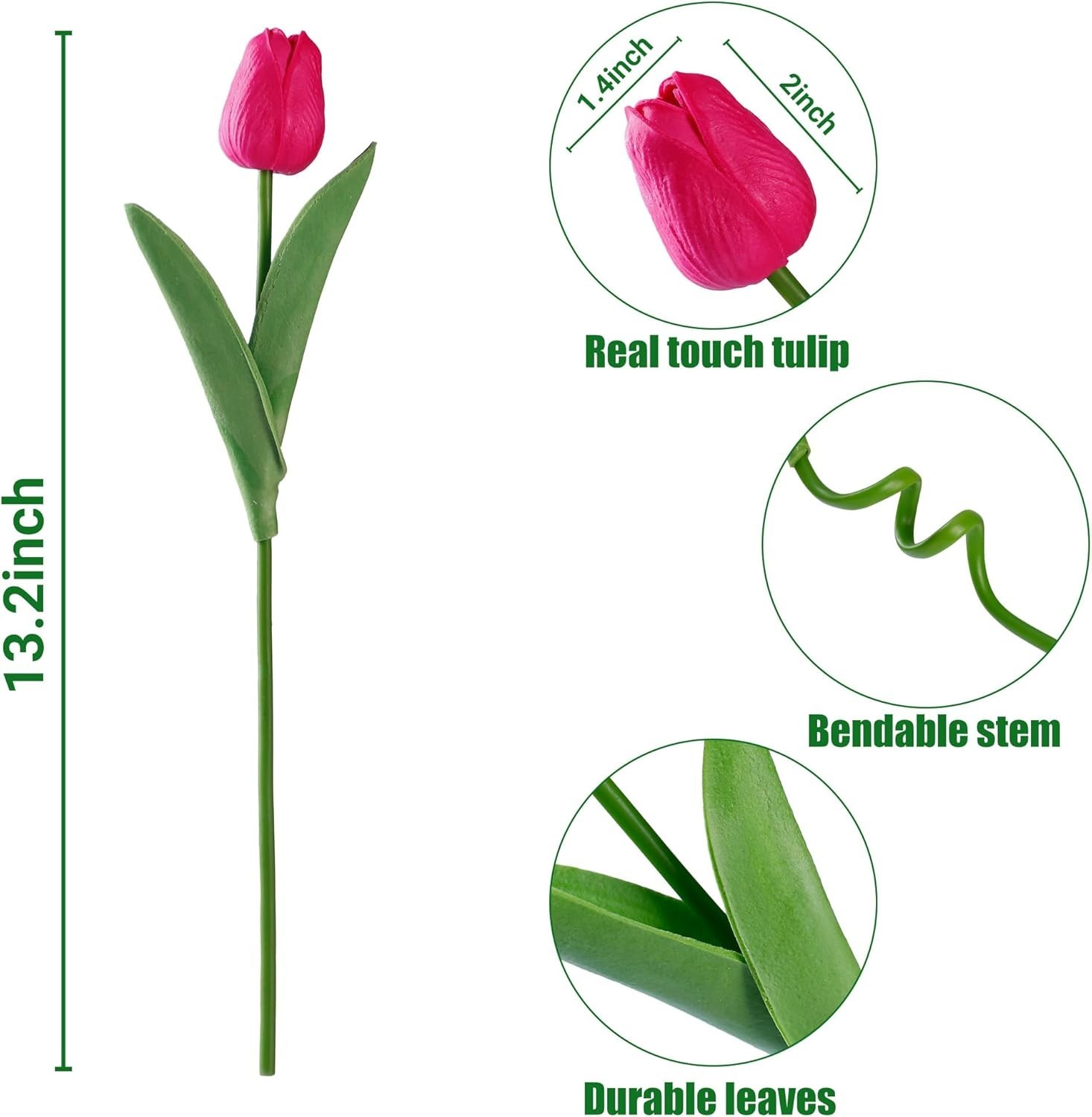 30 Pcs Fake Tulips Artificial Flowers Real Touch PU Faux Flowers Tulip Stems