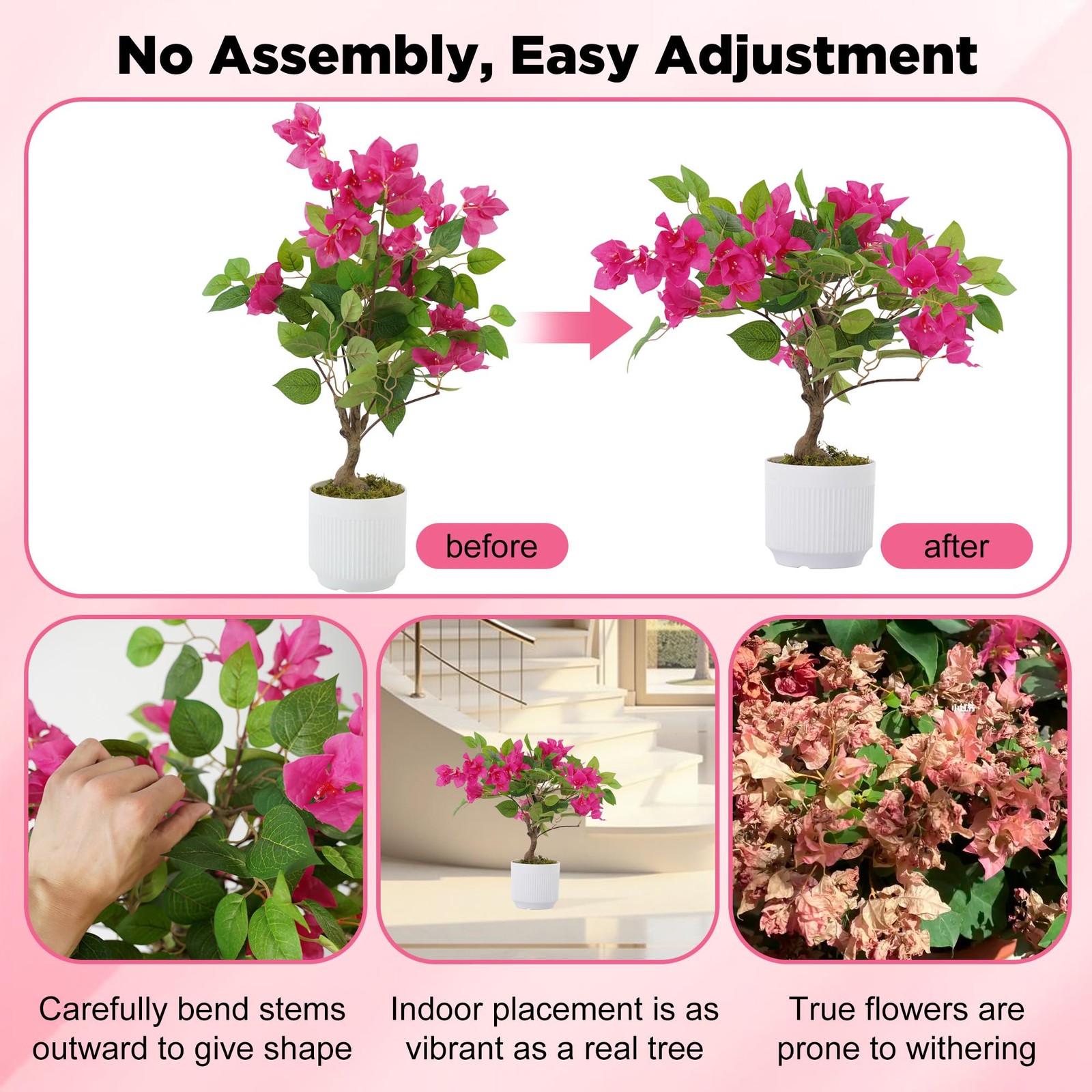 2 Pack Artificial Bougainvillea Tree, 2FT Faux Bougainvillea Plant with Vibra…