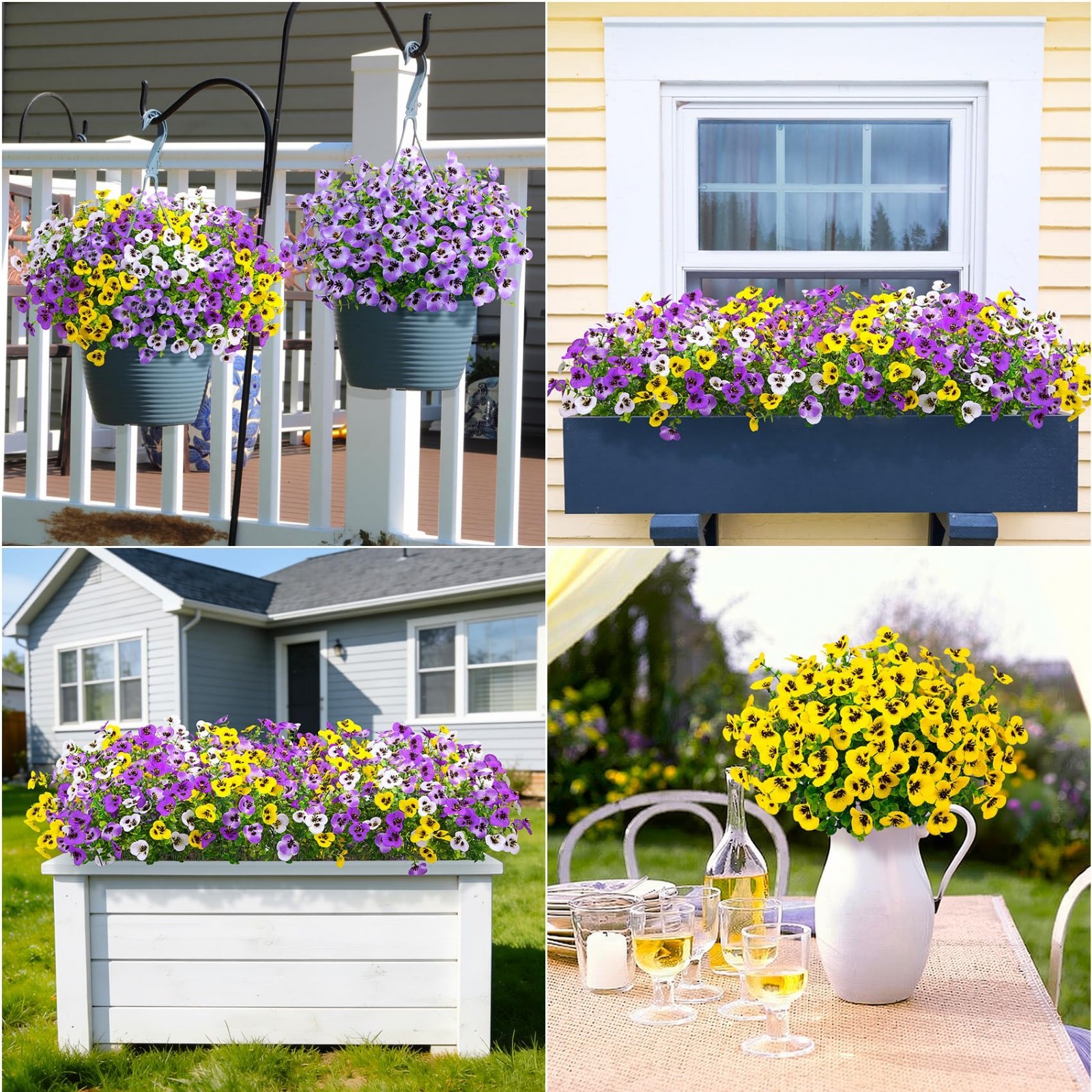 UV Resistant Artificial Pansy Flowers – 16 Bundles for Outdoor Decor, Planters &
