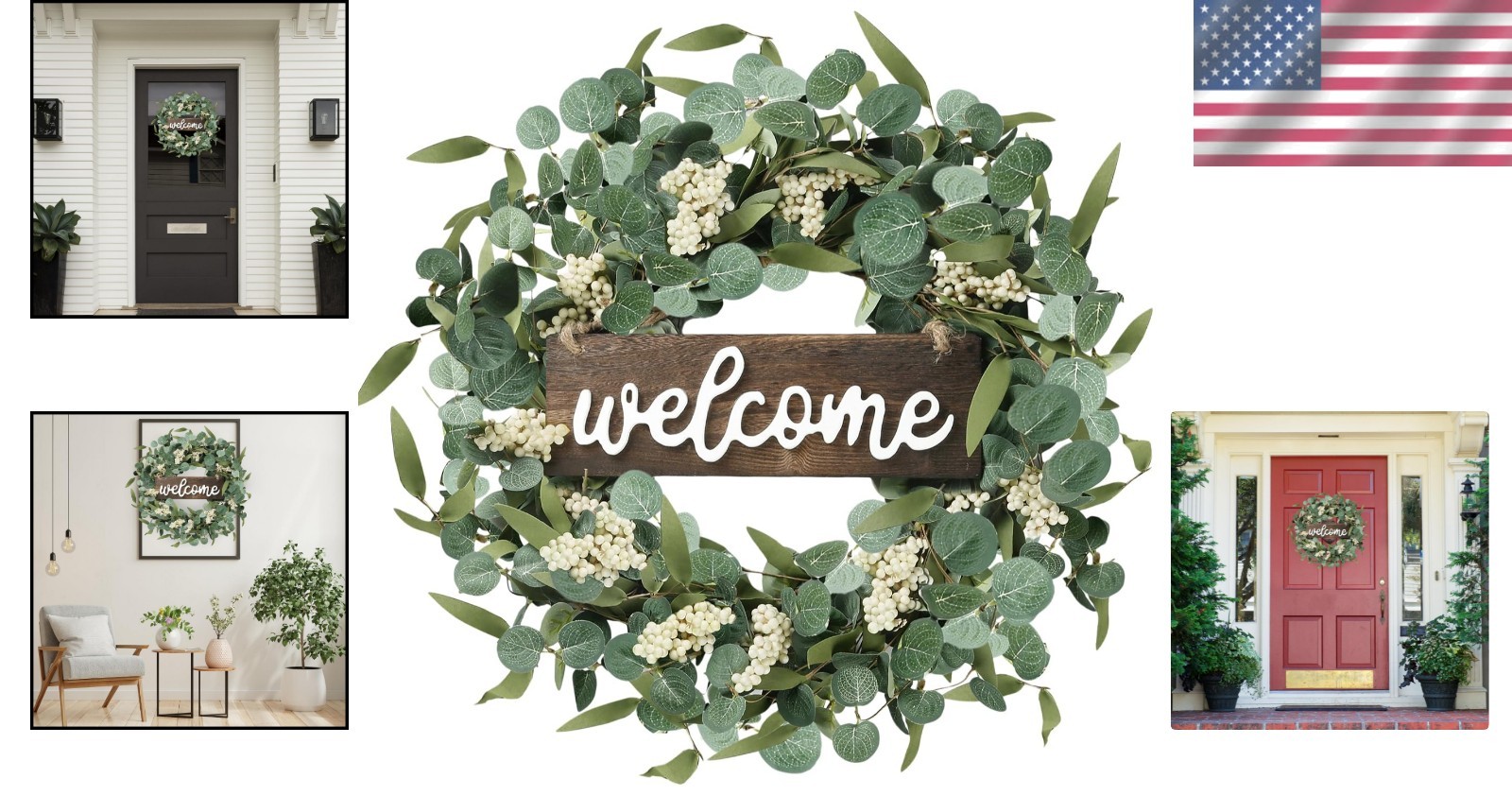 Versatile 20in Eucalyptus Wreath with White Berries – Perfect for Every Season