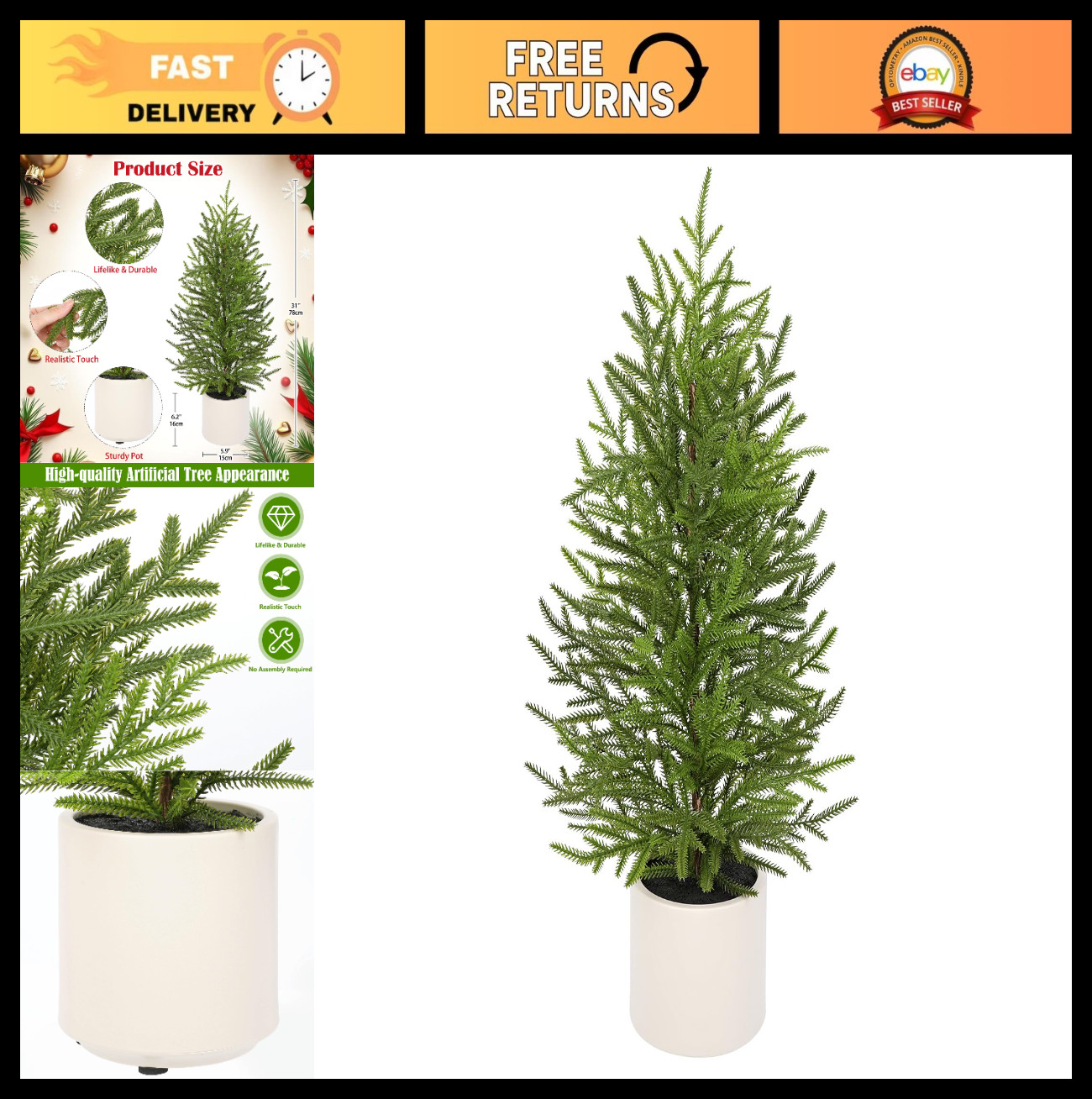 2.6FT Mini Pine Tree – Realistic Artificial Topiary Plant for Home Decor, Indoor