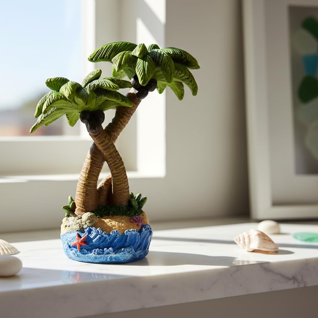 5 Inch Palm Tree Statue, Mini Palm Decor
