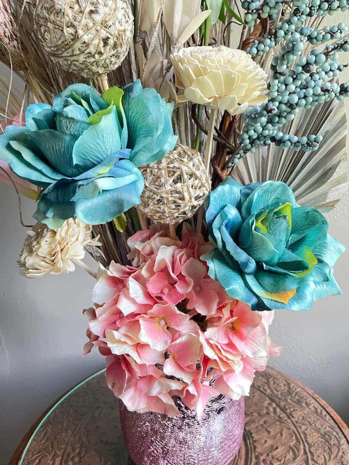 Pink & Blue Centerpiece Chic Elegant Living Dining Room Decor Bedroom Accent