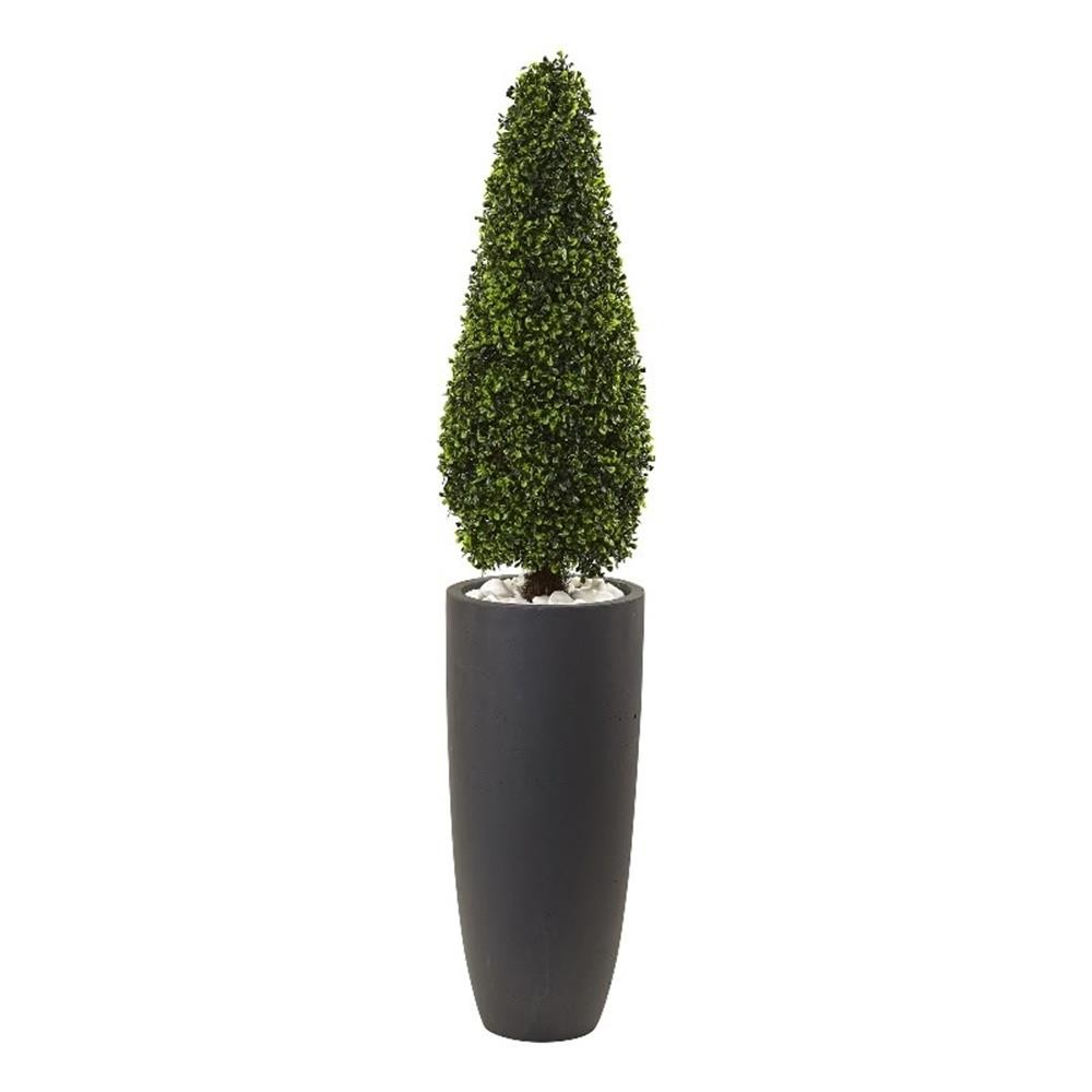 Pemberly Row 50″ Boxwood Topiary with Cylindrical Planter in Green/Gray