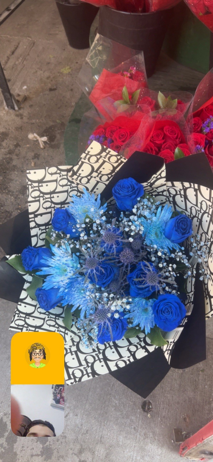 Fresh Blue Rose Flower Bouquet Bunch with White and Green Arrangement