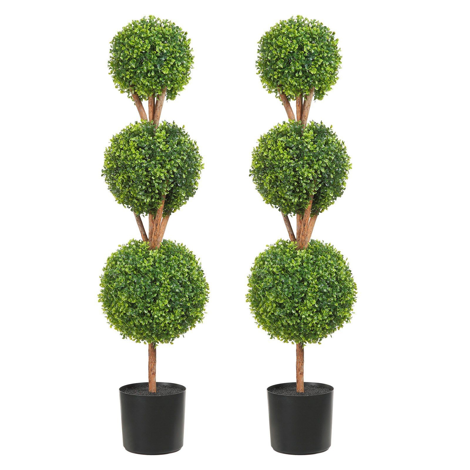 48in PE Boxwood Topiary Trio w/ Realistic 6-Layer Leaves & LED
