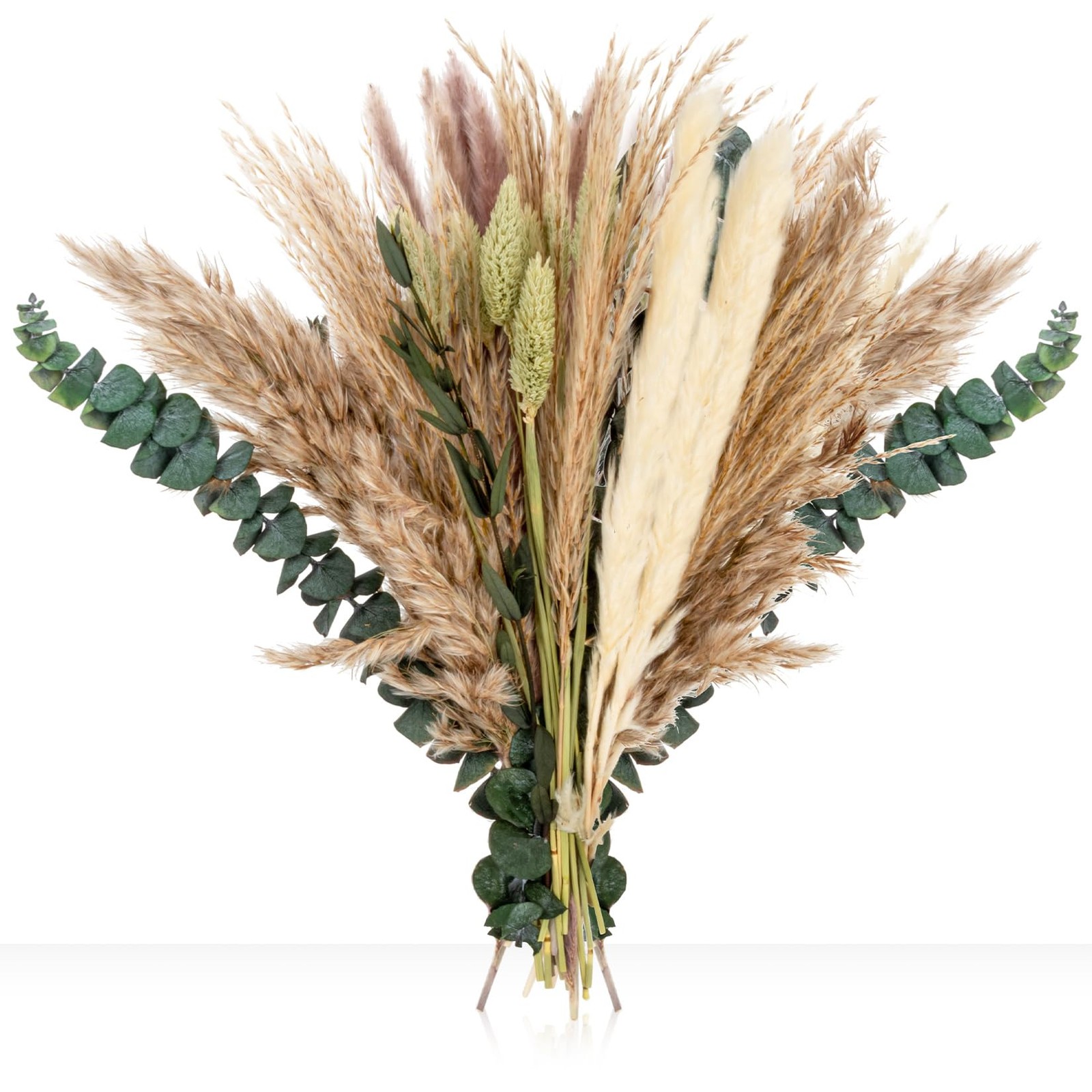 RAINFLOW 35PCS Pampas Grass Boho Decor – Natural Dried White, Green, Gray