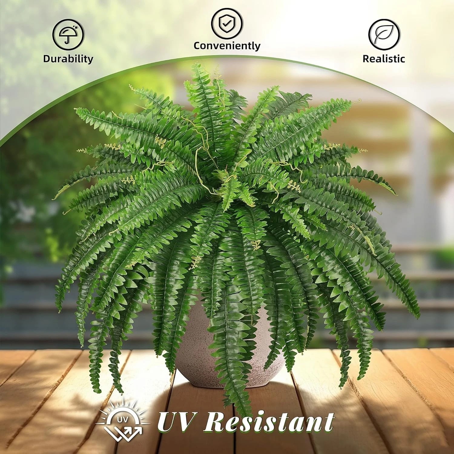 Set of 2 Large 45″ Faux Ferns with Realistic 59 Fronds – Indoor & Outdoor Appeal