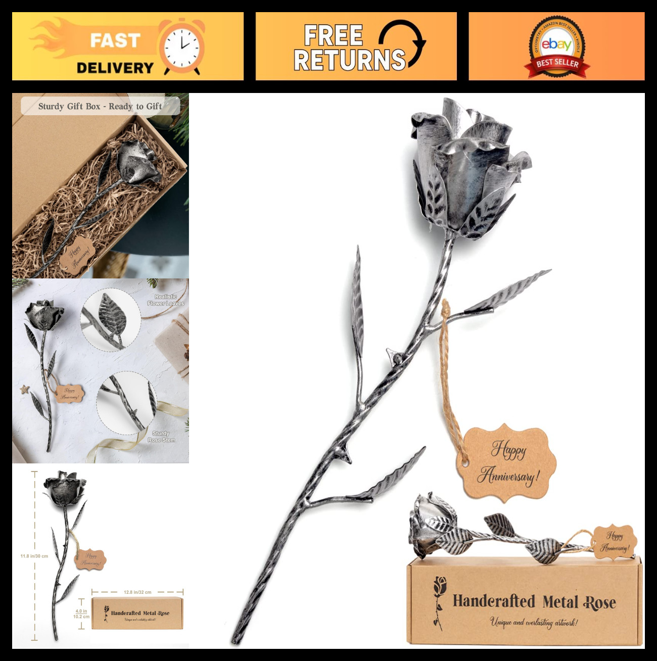 Metal Rose Gift for 6th Anniversary – Handcrafted Iron Flower for Him & Her