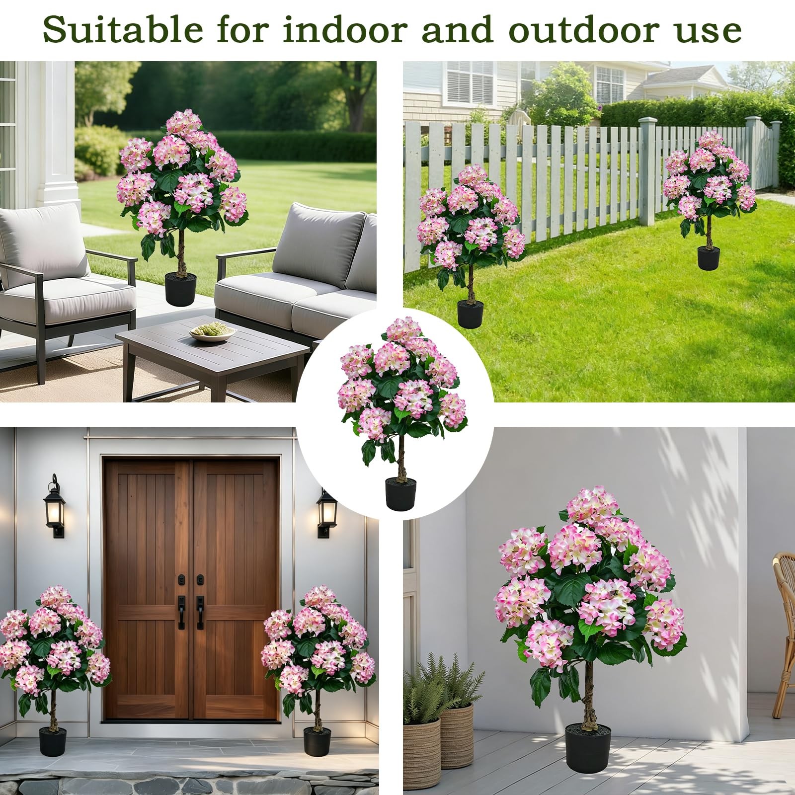 Artificial Trees Hydrangea Potted Flower Trees for Indoor Outdoor,3FT Faux Hy…