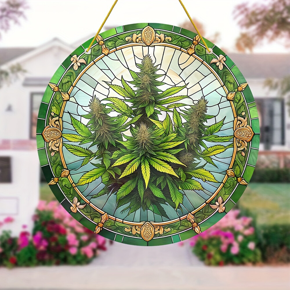 Exuberant Green Grass Plant Acrylic Light Catcher Modern Style Round Design