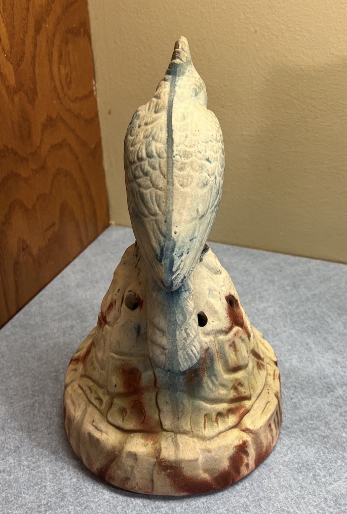 Unusual Antique Kingfisher Flower Frog 9″T, 5.75″D Haven’t been able to find!
