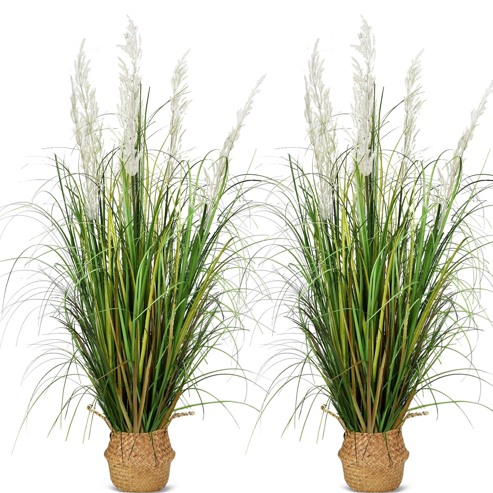 HTVSHEE 47in Tall Artificial Pampas Grass, 2-Pack Fake Plants for Indoor Outd…