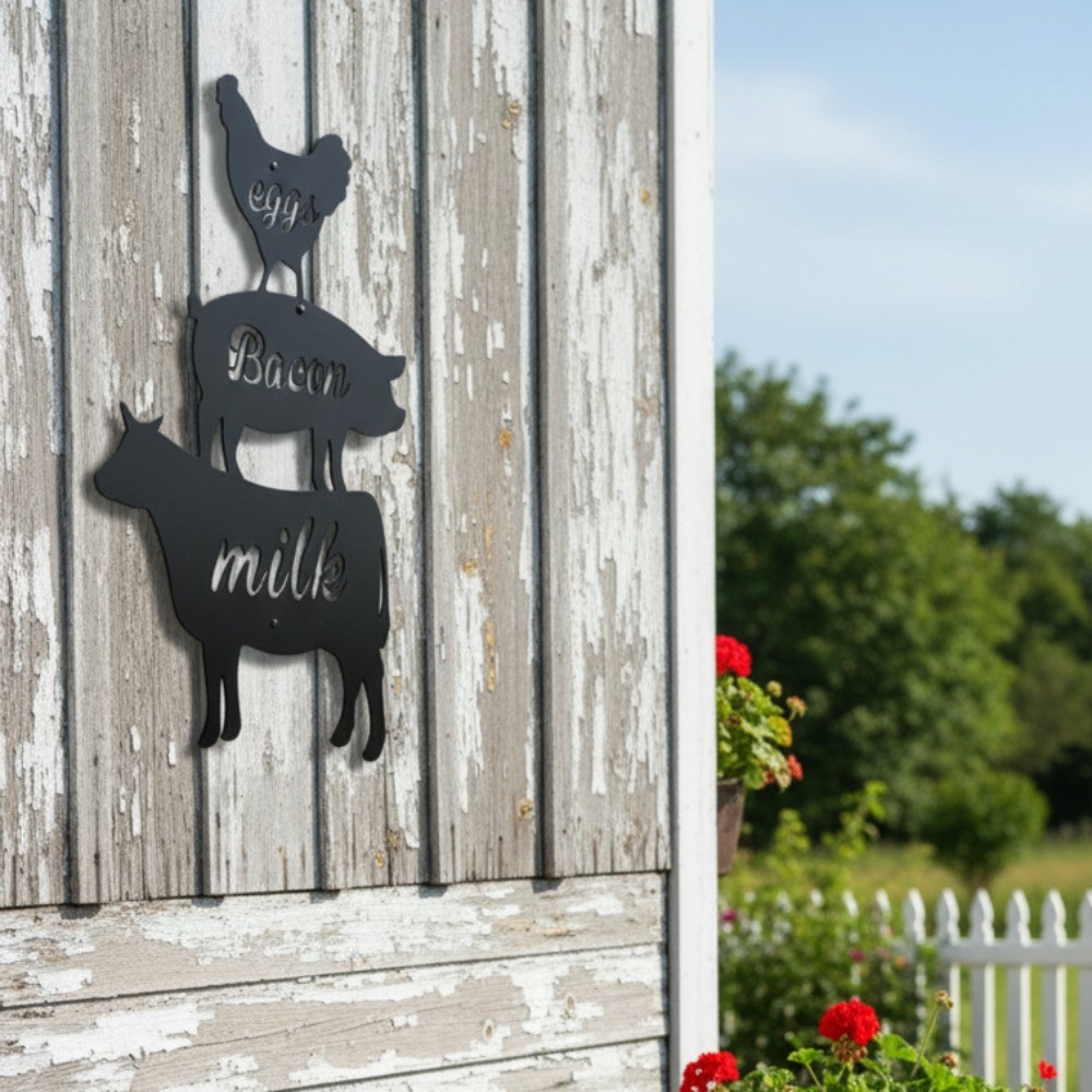 Farm Animals Metal Wall Plaque – Farmhouse Garden Party Wall Decor Sign