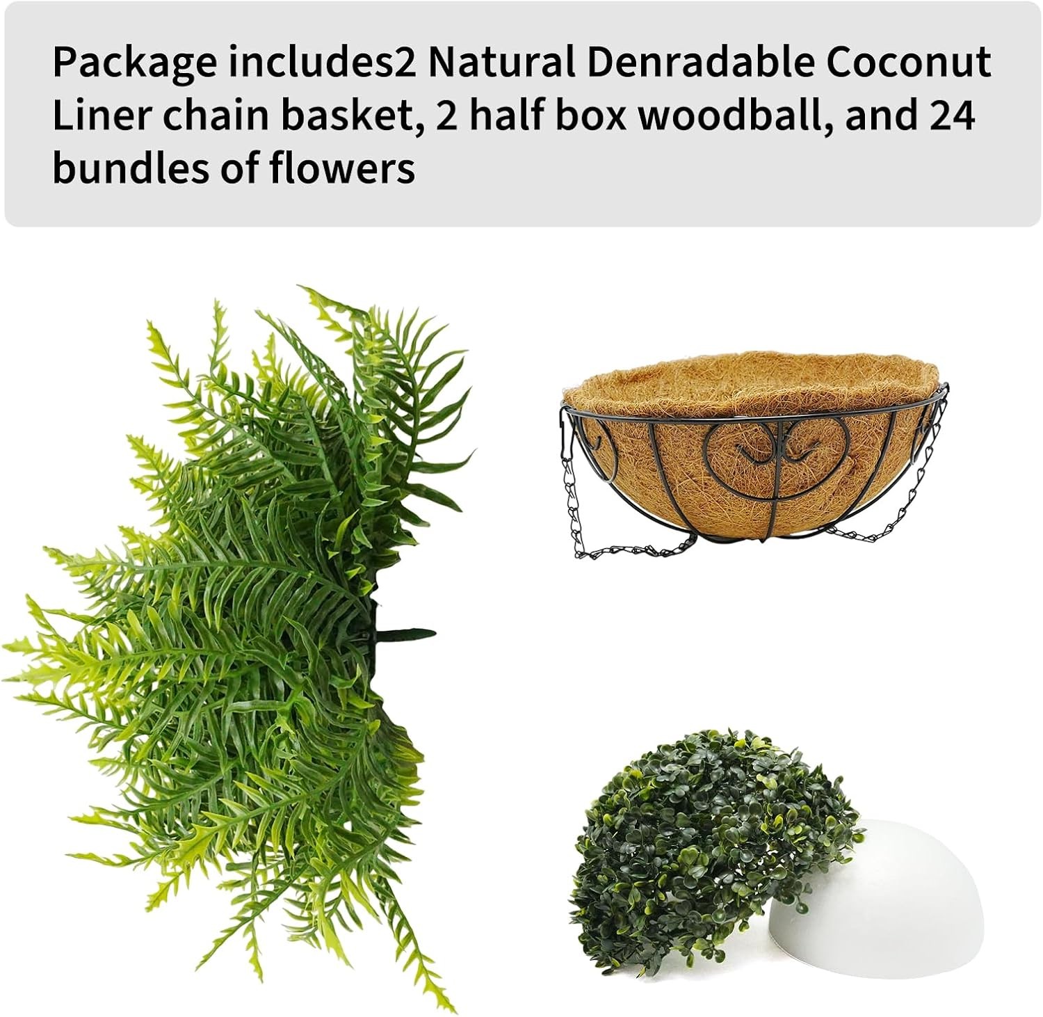 2-Pack Artificial Outdoor Hanging Fern Faux with Basket, Decoration for Garden