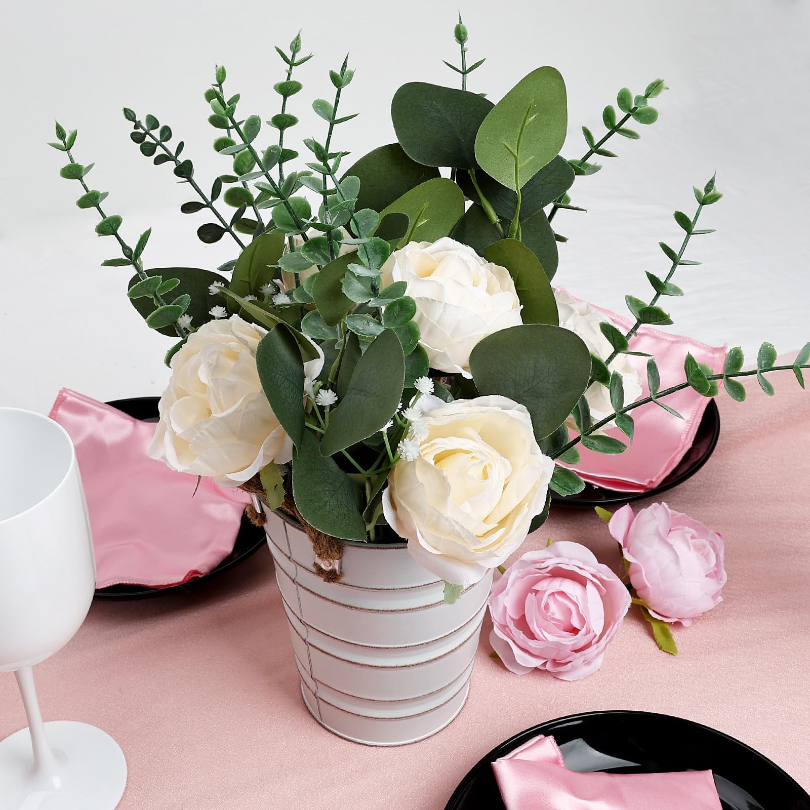 Artificial Flowers in Pot – 10 Inches Pre-Made Large Faux Silk Rose Floral Gr…