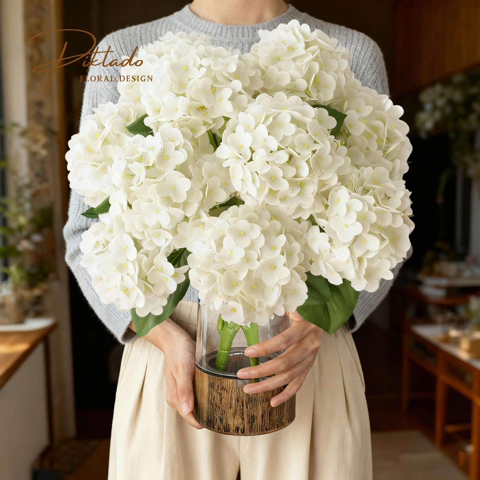 1 Bunch 21in Real Touch Hydrangea Artificial Flowers with 5pcs Flower Head 10…