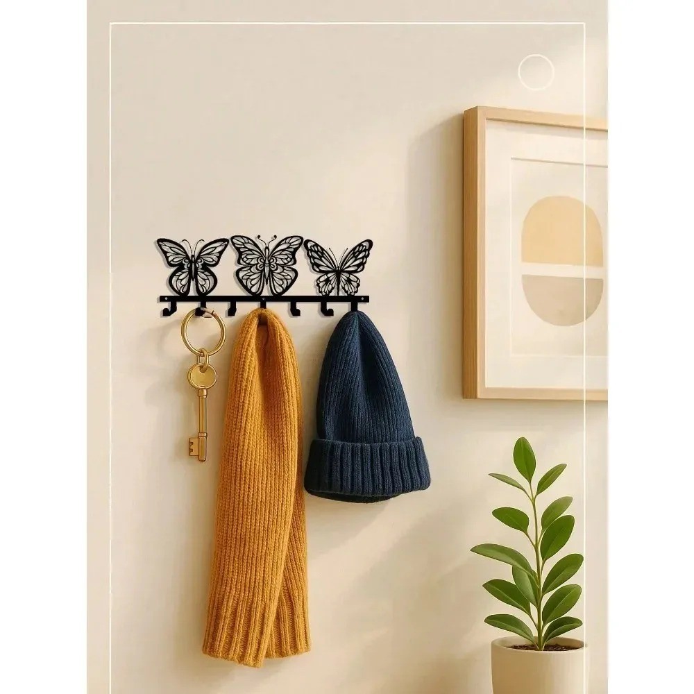 Butterfly 7-Hook Aluminum Key Holder – Entryway Wall Decor Organizer