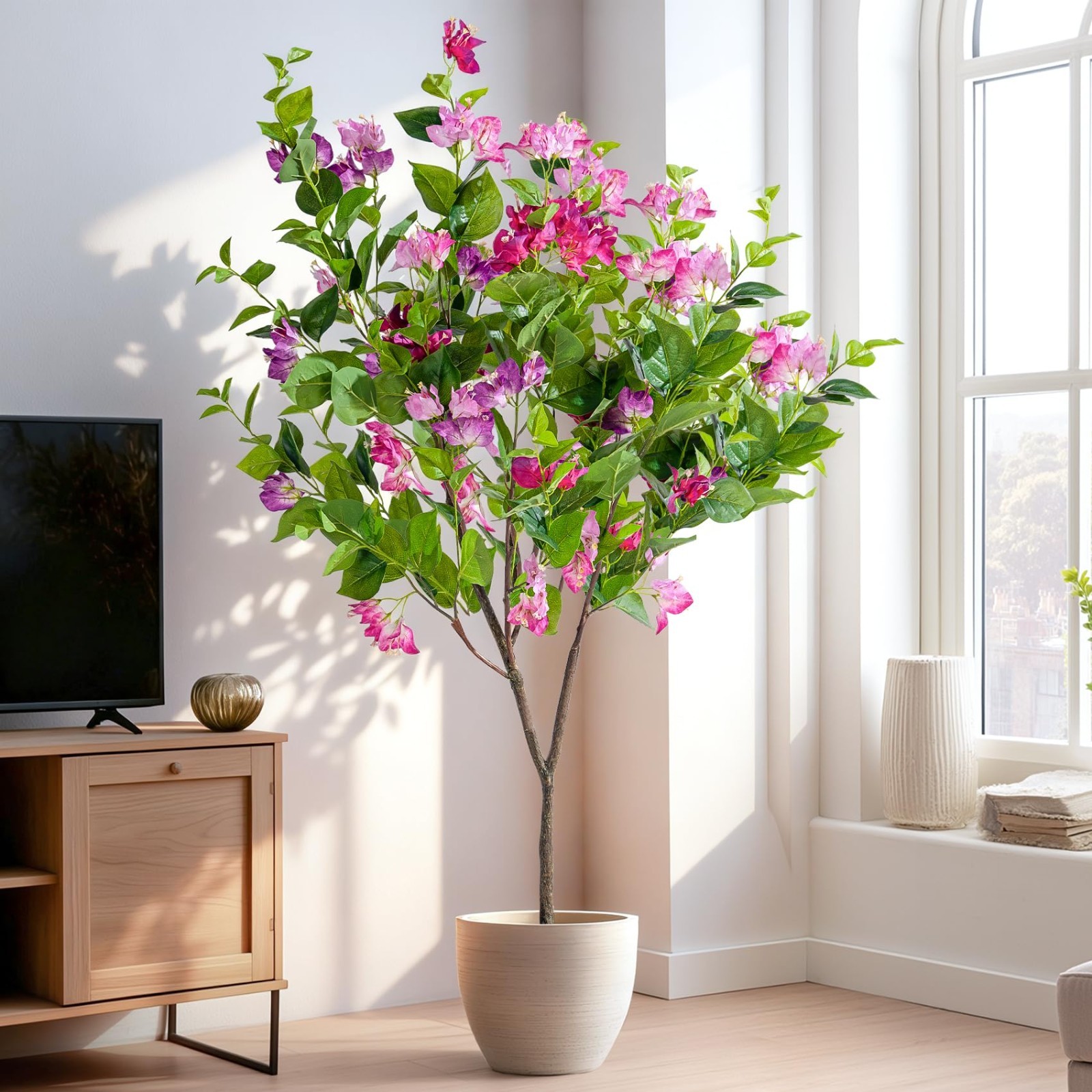 4FT Lifelike Artificial Bougainvillea Tree – Potted Faux Plant for Home, Office,