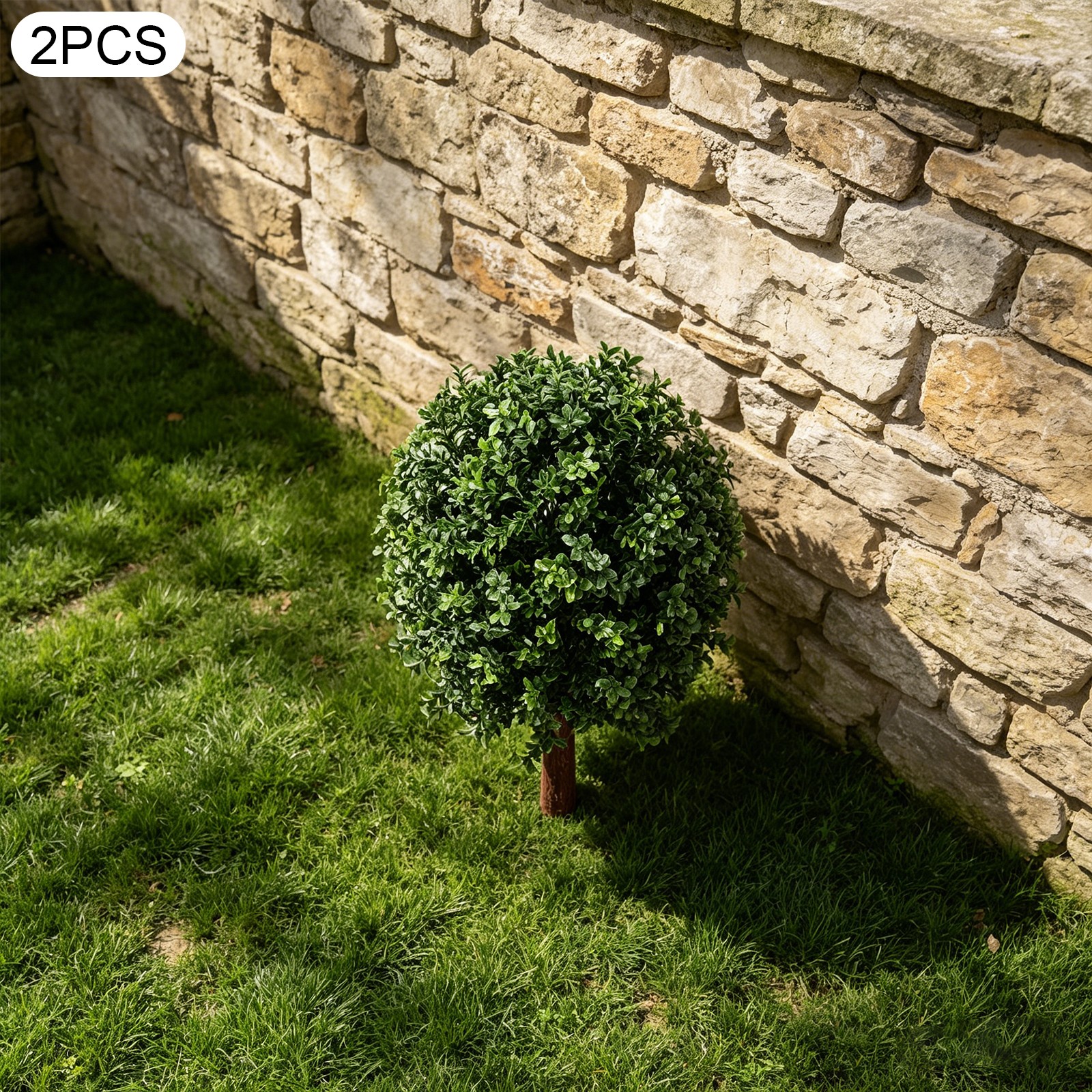 2pcs Artificial Boxwood Topiary Ball Trees 27″ UV with Three-Prong Ground Stakes