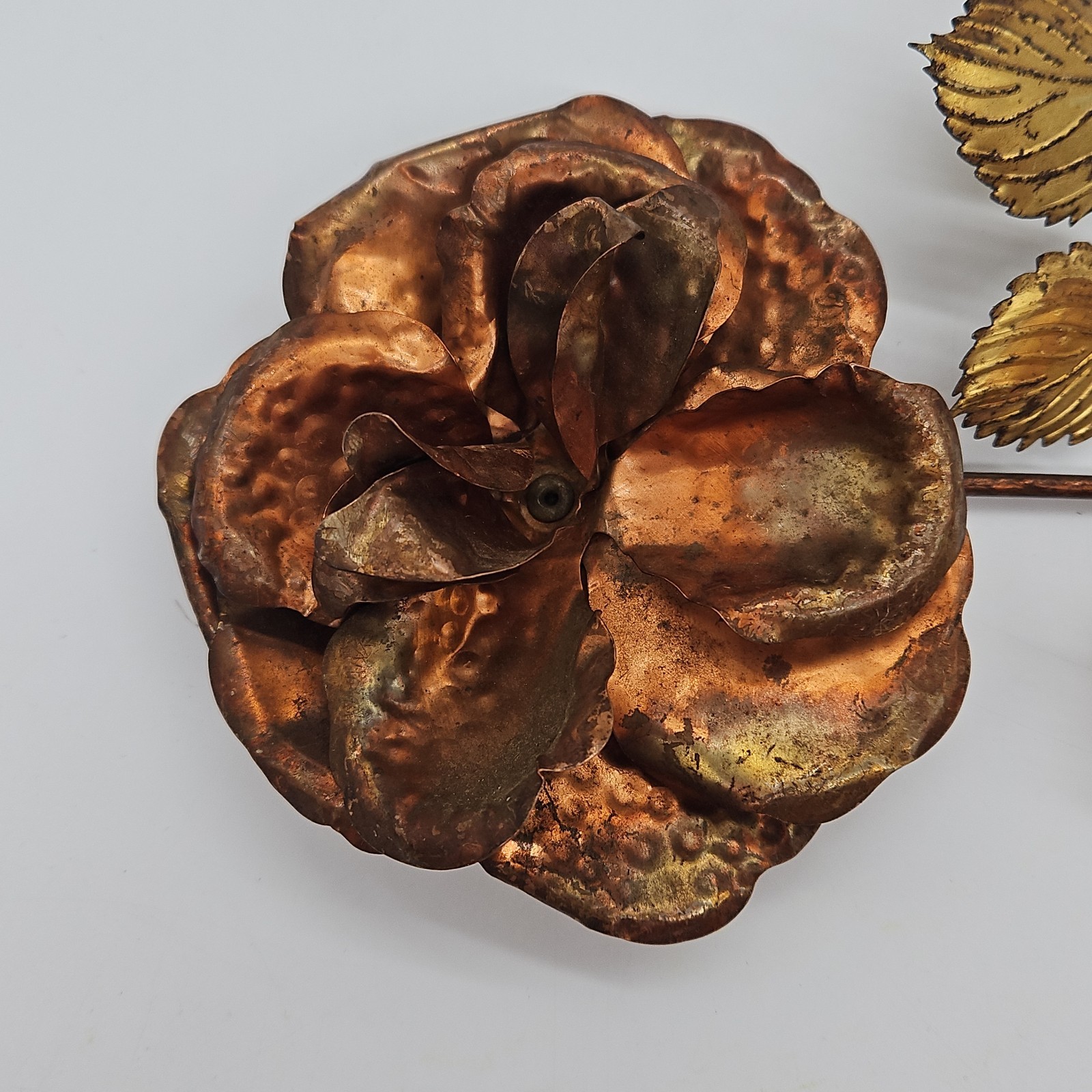 Gold Tone Brass & Copper Flower Roses Leaf Metal Wall Hanging Decor Set