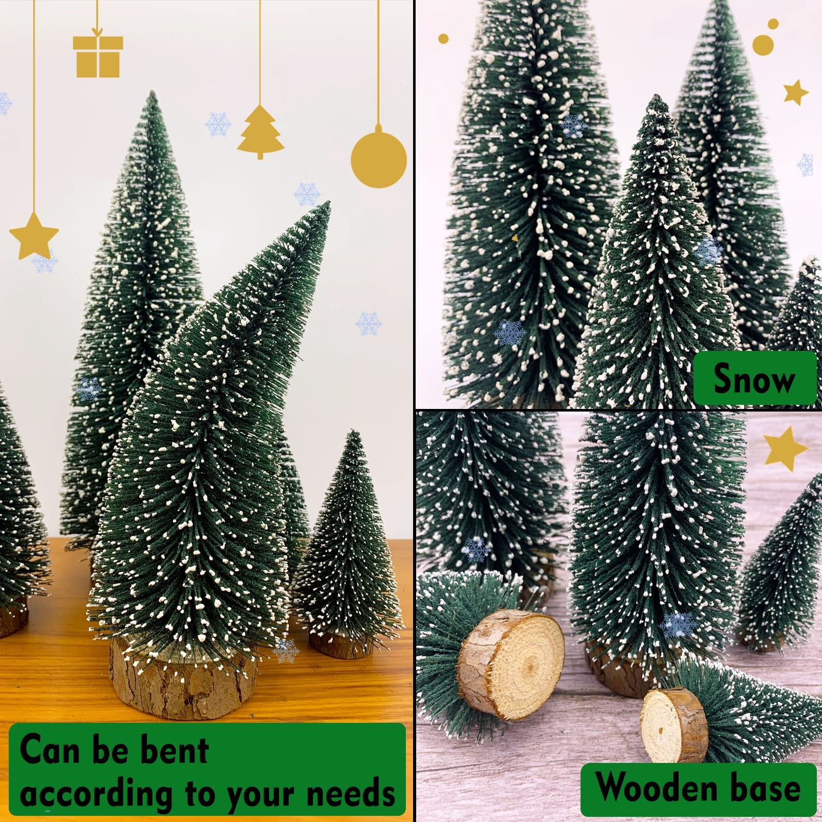 Mini Christmas Tree Desktop Miniature Pine Sisal Bottle Brush Wooden Base