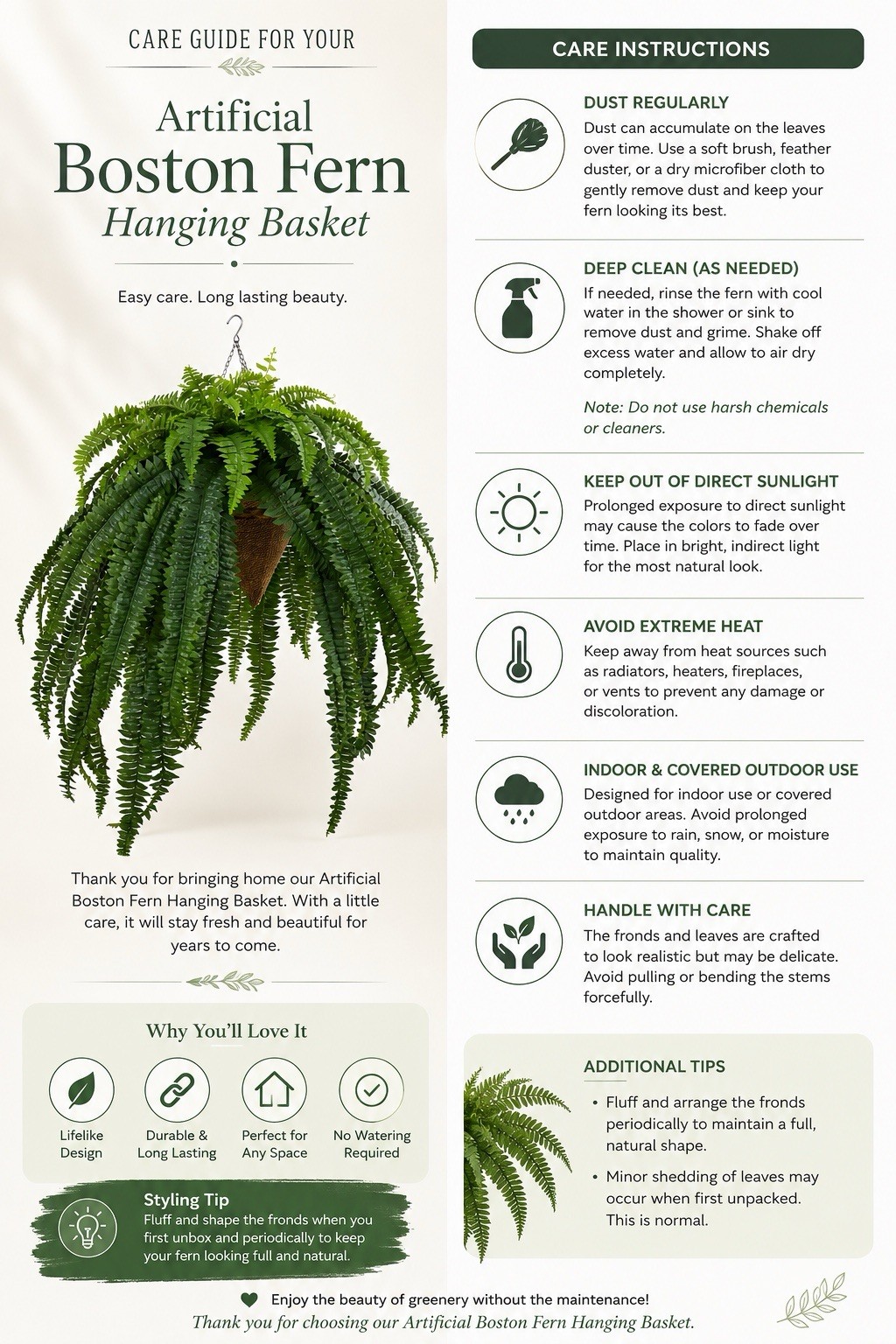 50” Giant Boston Fern Plant in Hanging Cone Basket Home Decor. Retail $226