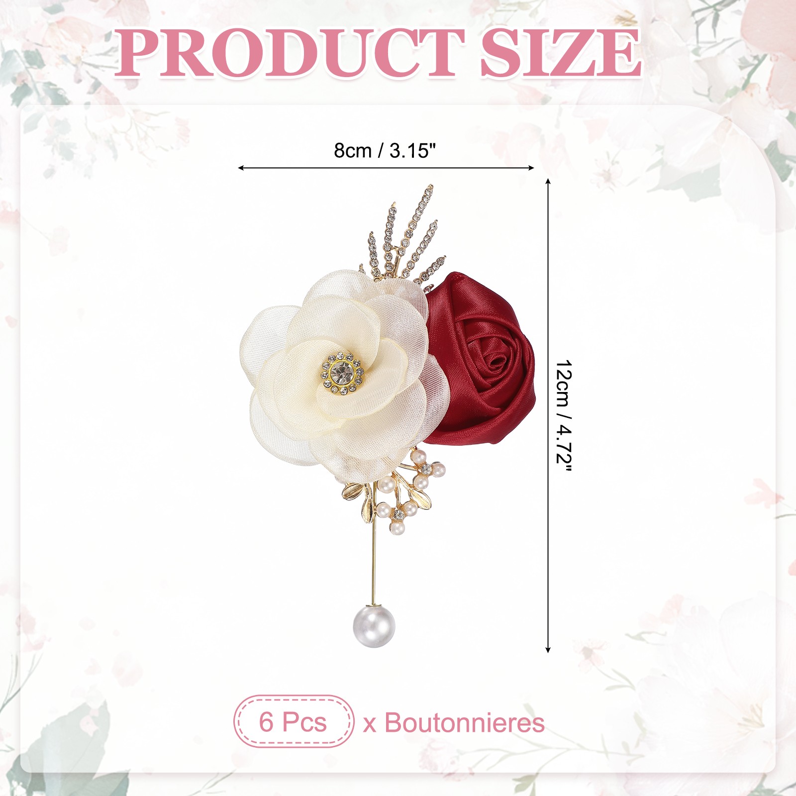 Rose Boutonnieres for Men, 6Pcs Mens Boutonnieres Lapel Flower, Burgundy
