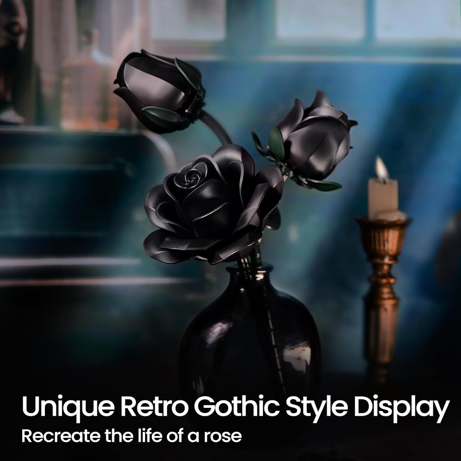 Black Roses Flower Building Set – 3Pack, Gift for Mother Day Mom/Her/Girlfriend/