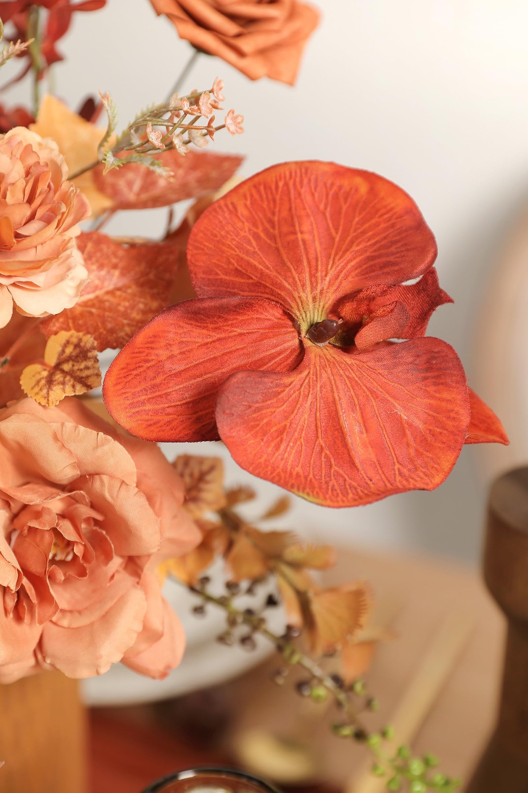 Burnt Orange Artificial Flowers Set – Fake Roses, Peonies, Silk Flowers with …