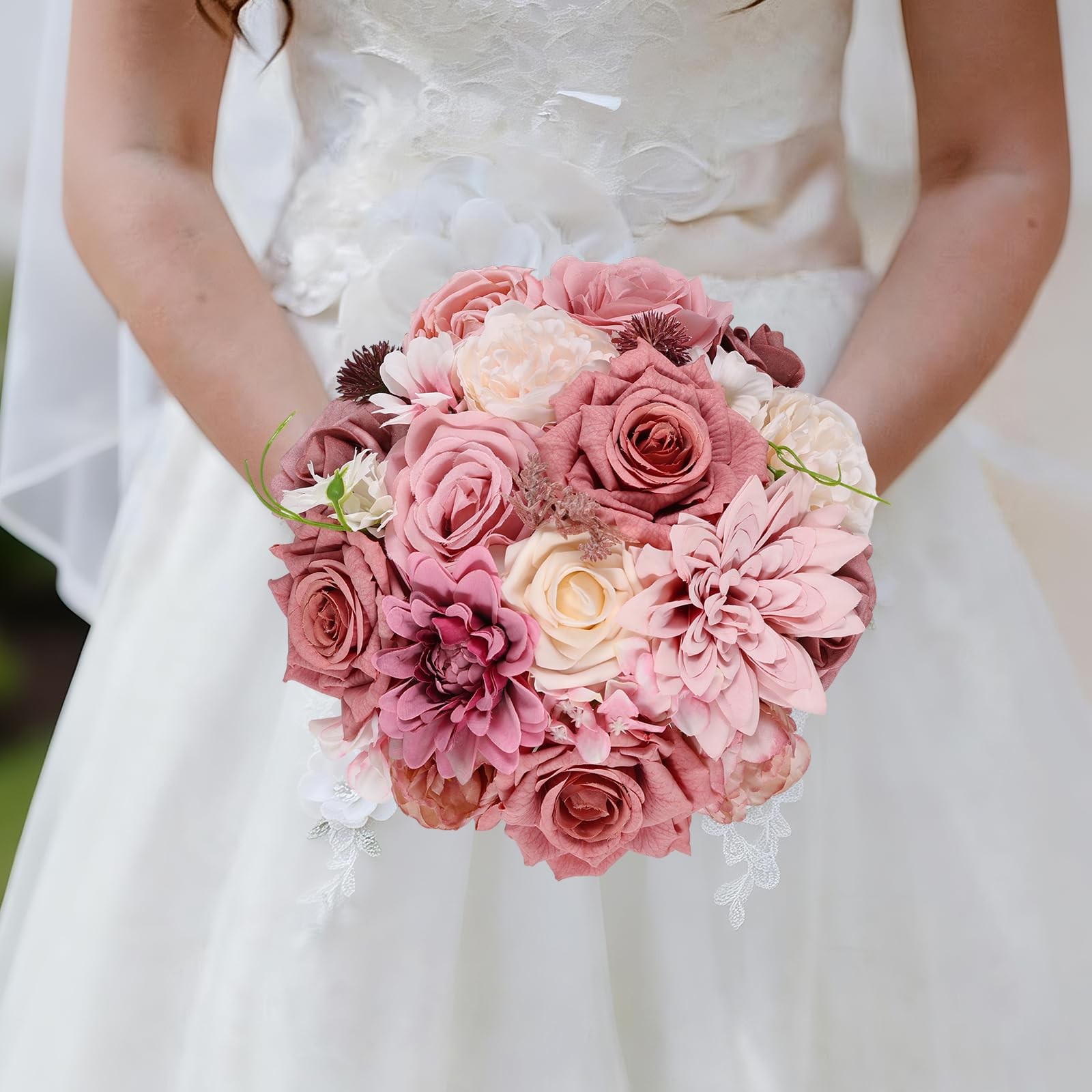 Dusty Pink Blush Artificial Flowers Combo Box Set Fake Rose Wedding Bouquet