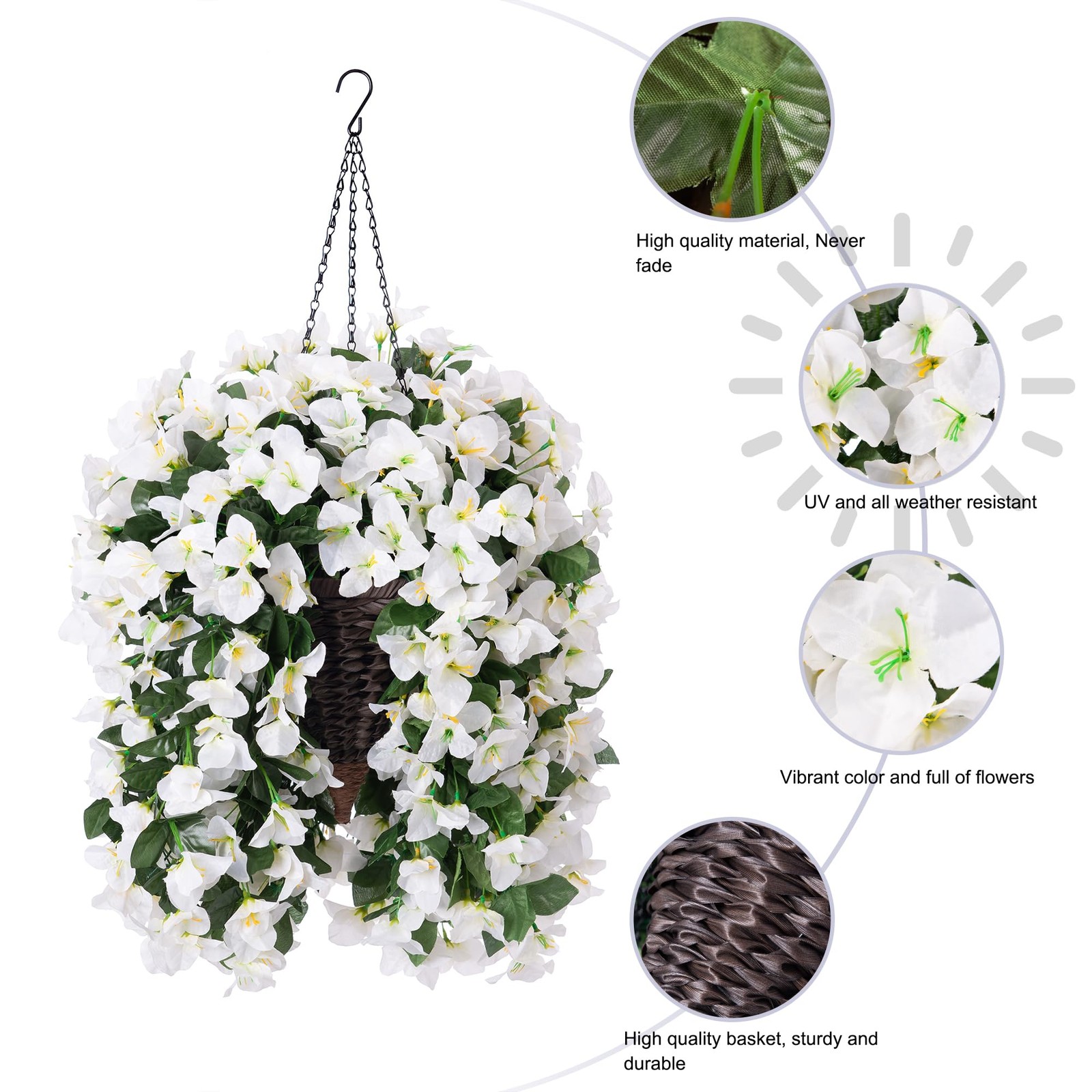 Artificial Bougainvillea Faux Flowers Plants Baskets for Outdoor Outside Deco…