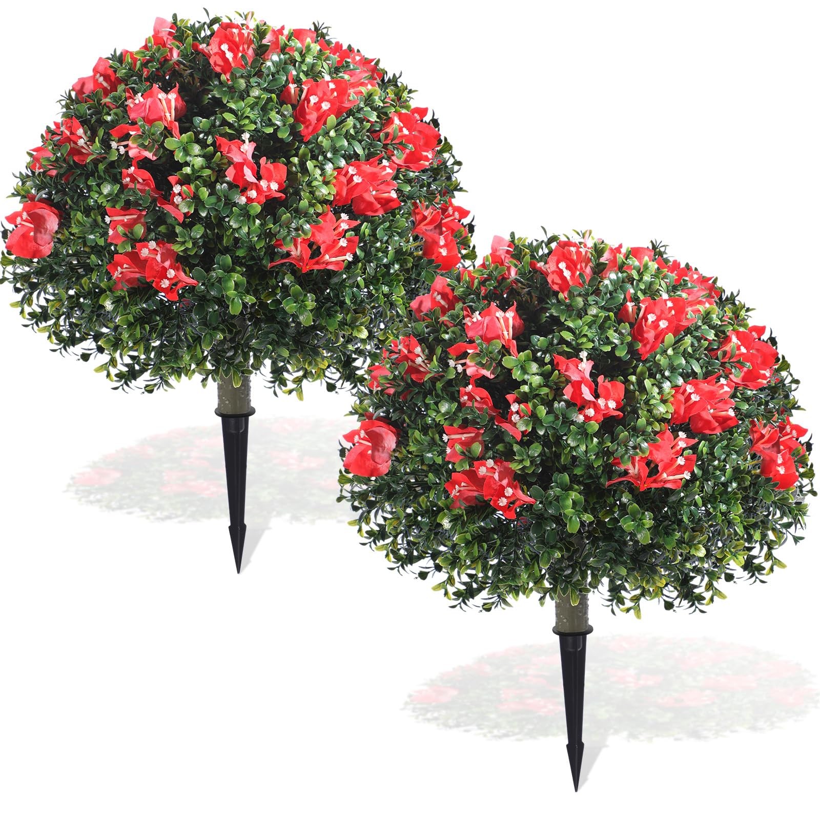 2 Pack 18″ Artificial Boxwood Topiary Balls with Bougainvillea Flowers with S…