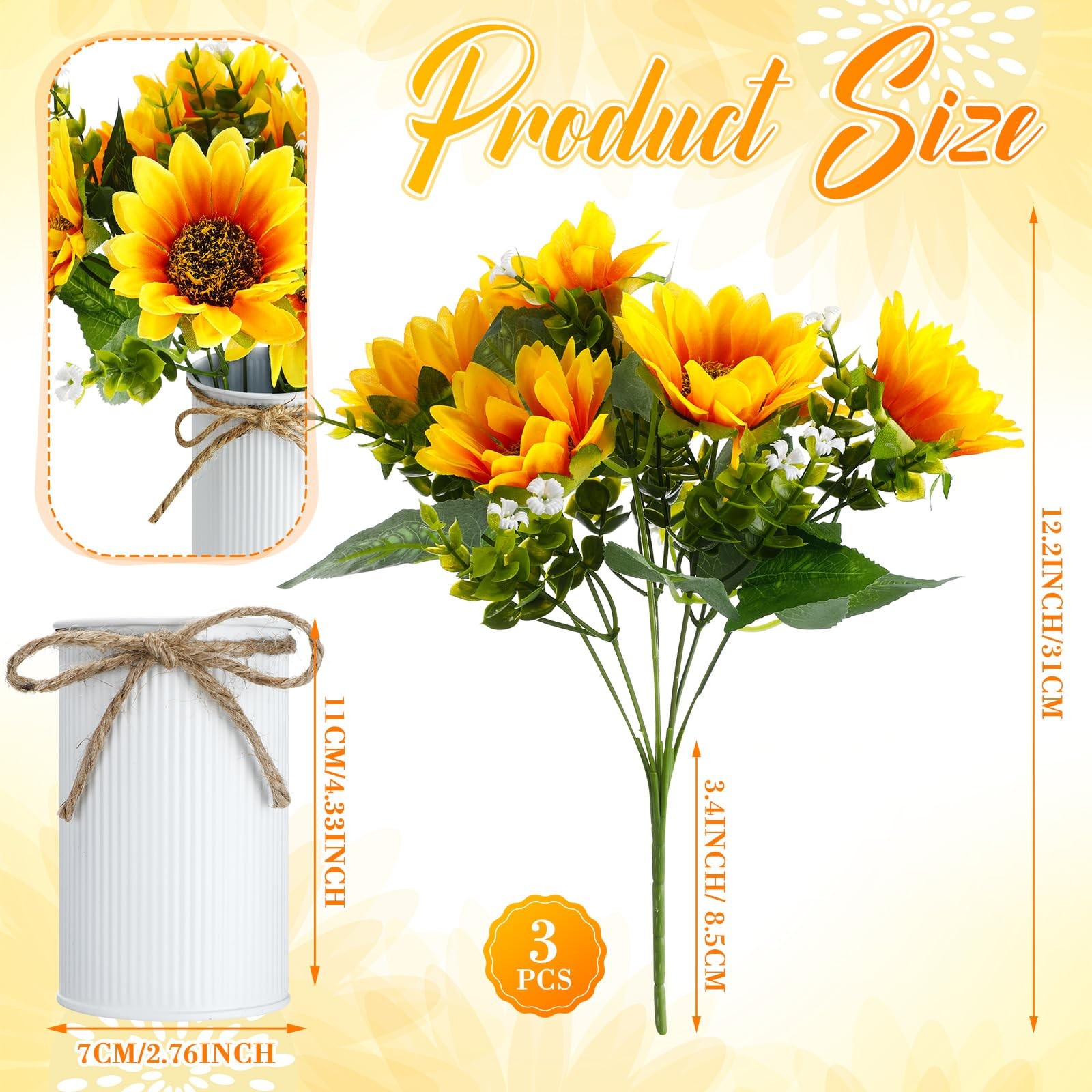 3 Sets Sunflowers Centerpieces for Tables Artificial Sunflower with Vase Rust…
