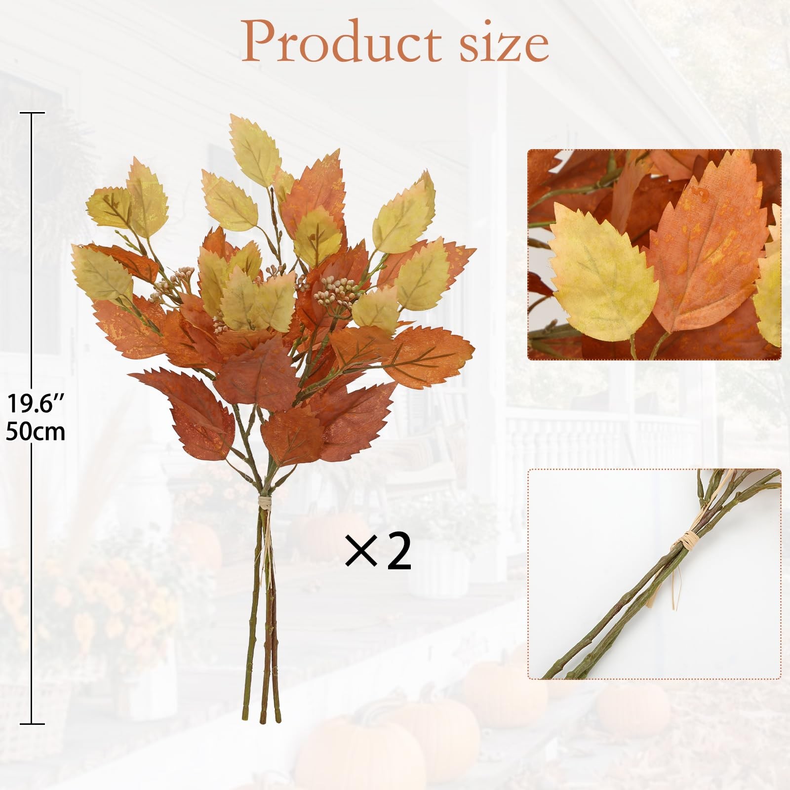 Artificial Fall Birch Leaves Stems – 2 Bundles Faux Autumn Foliage Arrangemen…