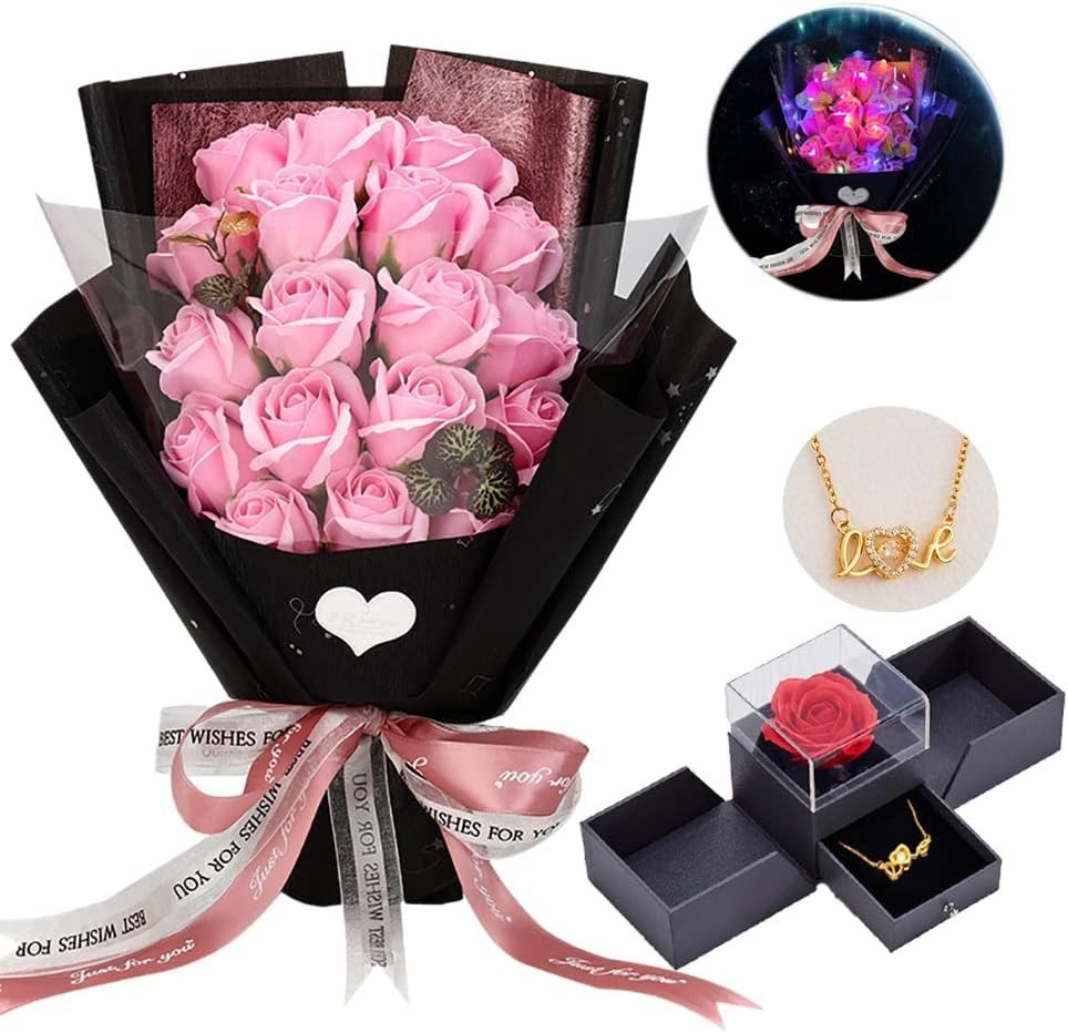 flores de rosas rojas preservadas con collar de amor para ella regalos únicos pa
