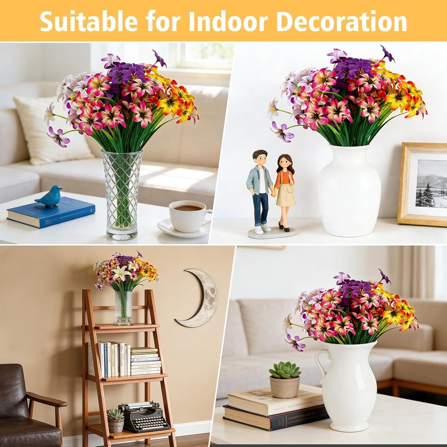 16 Pcs Artificial Flowers for Outdoors,Fake Pansy Silk Flowers, Realistic Faux