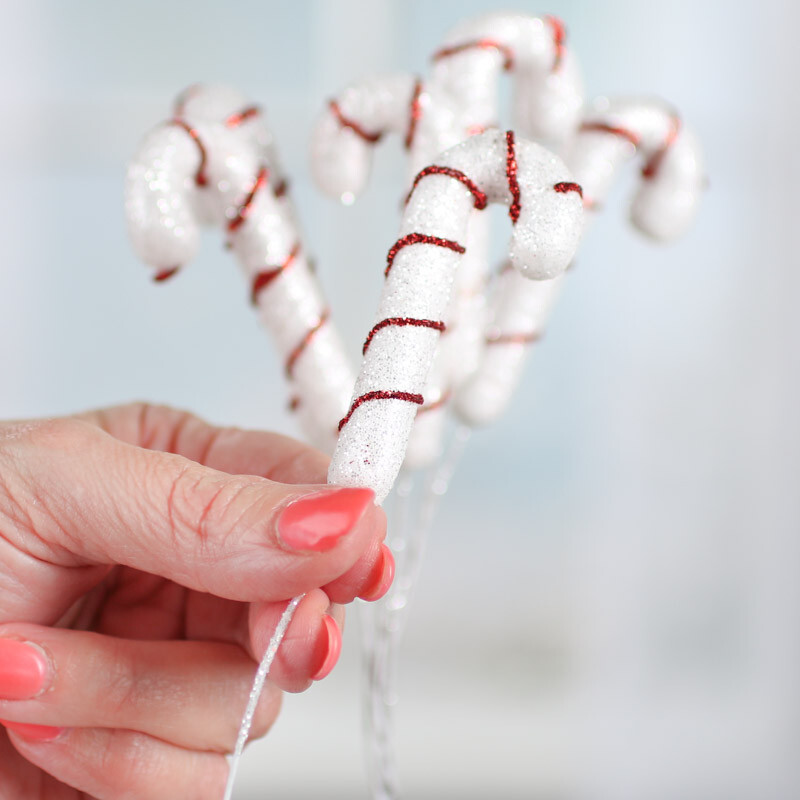 Set of 36 Red and White Sparkling Candy Cane 7″ Floral Picks