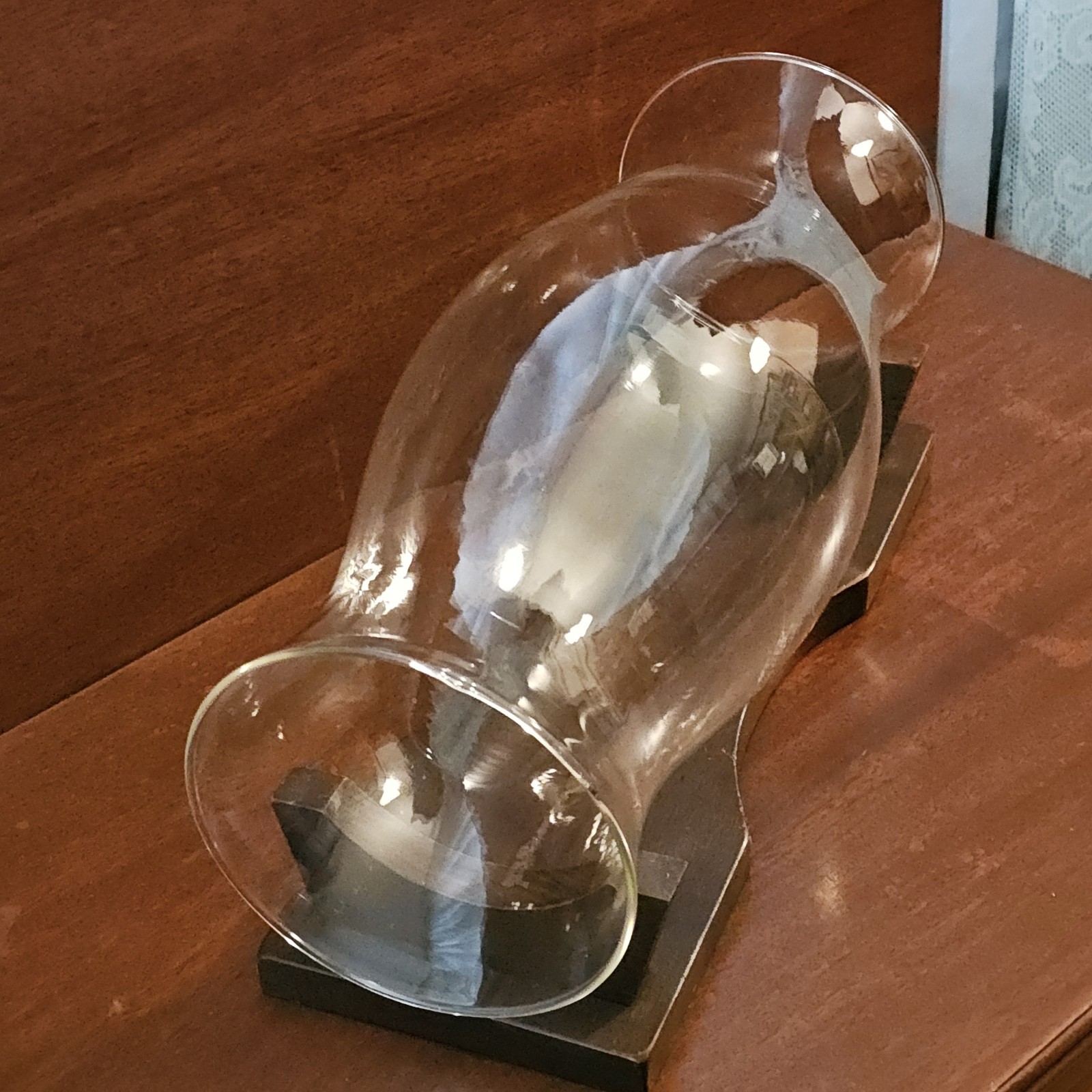 15″ Glass Hurricane Globe Shabby Chic Centerpiece on Wooden Stand