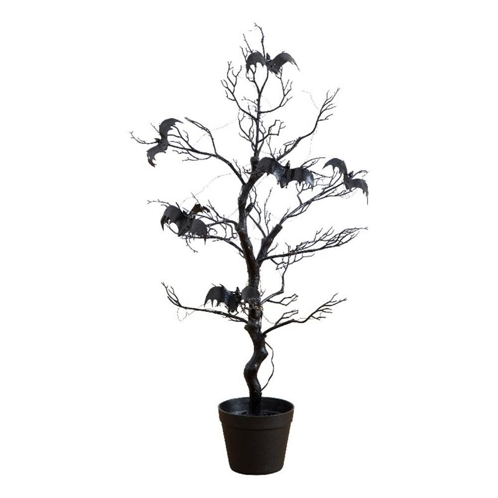 Nearly Natural 3ft Pre-Lit Halloween Black Spooky Twig Tree w/ Bats & 100 LED