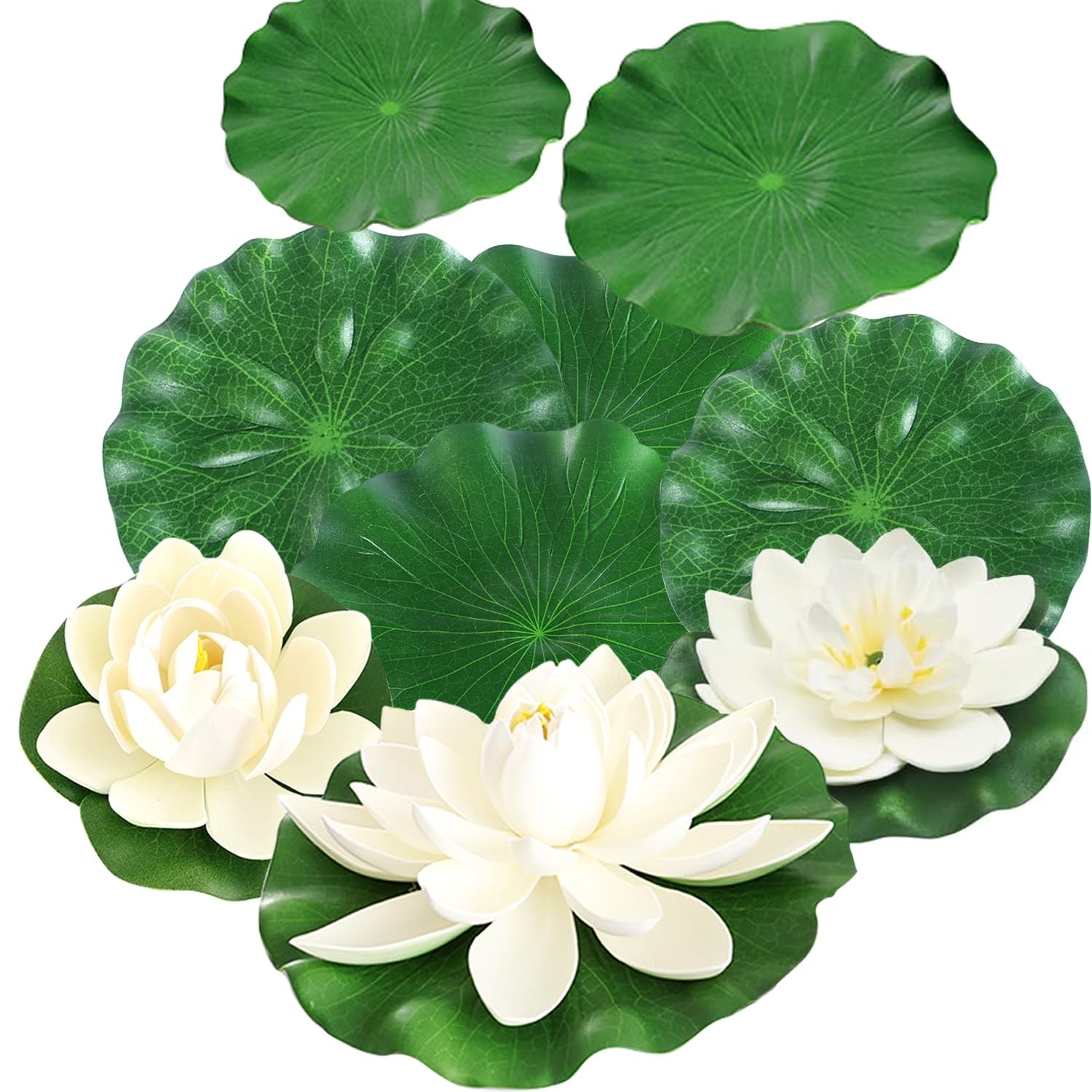 9PCS Artificial Floating Foam Lotus Flowers with Artificial Lotus Leaves: Lil…