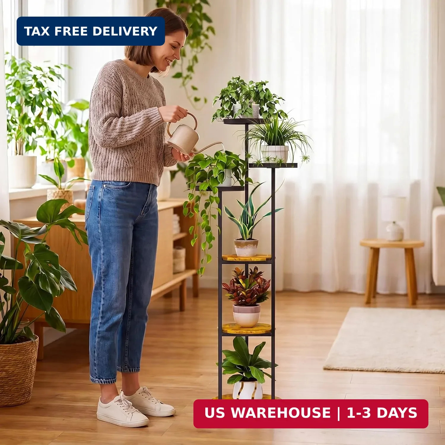 Plant Stand 6 Tier Indoor Metal Plant Shelf for Multiple Plants Corner Tall Flow