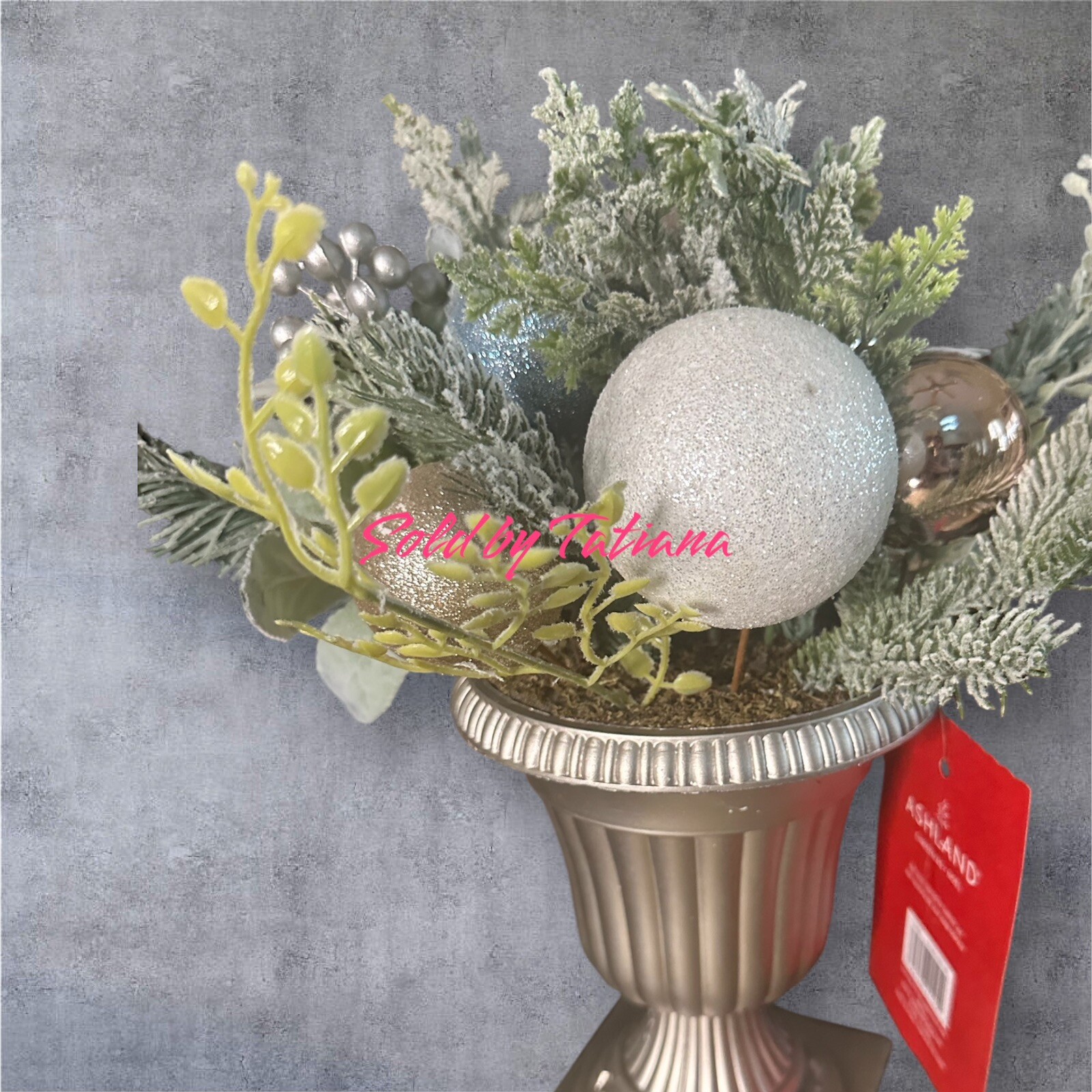 18” Pink Gold Pastel Lavender Christmas Floral Arrangement in Urn $60 Vase holi
