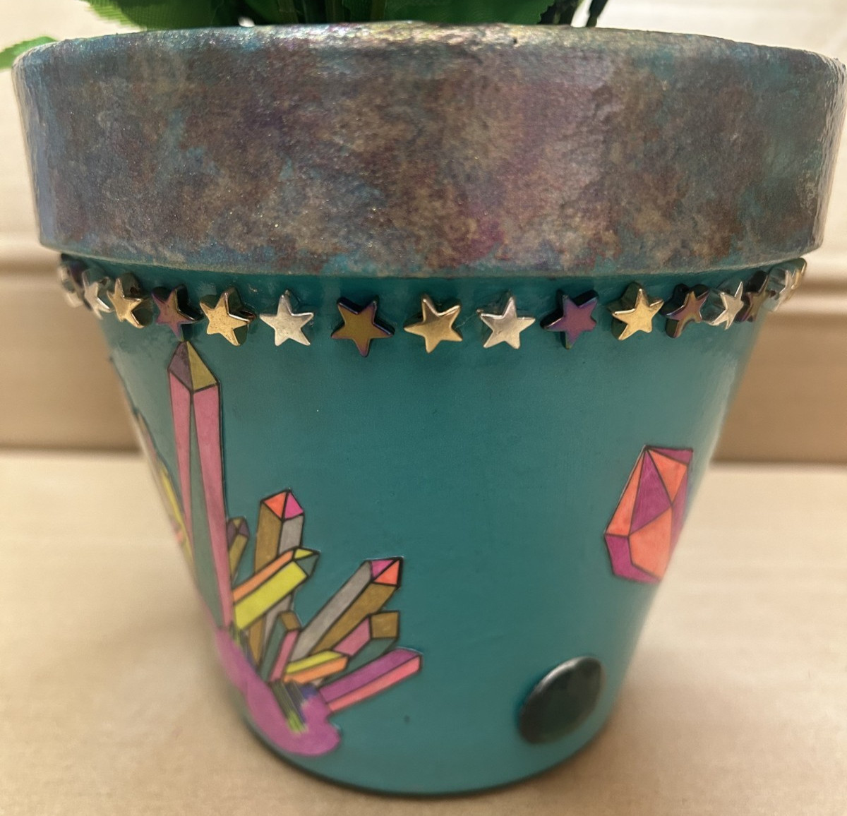 Flower pot “God is Good” blue/silver/ 1 of a kind handmade beautiful Flower pot